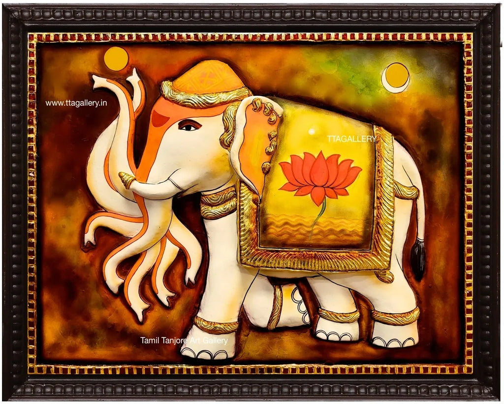 3D Elephant Embossed Tanjore Painting