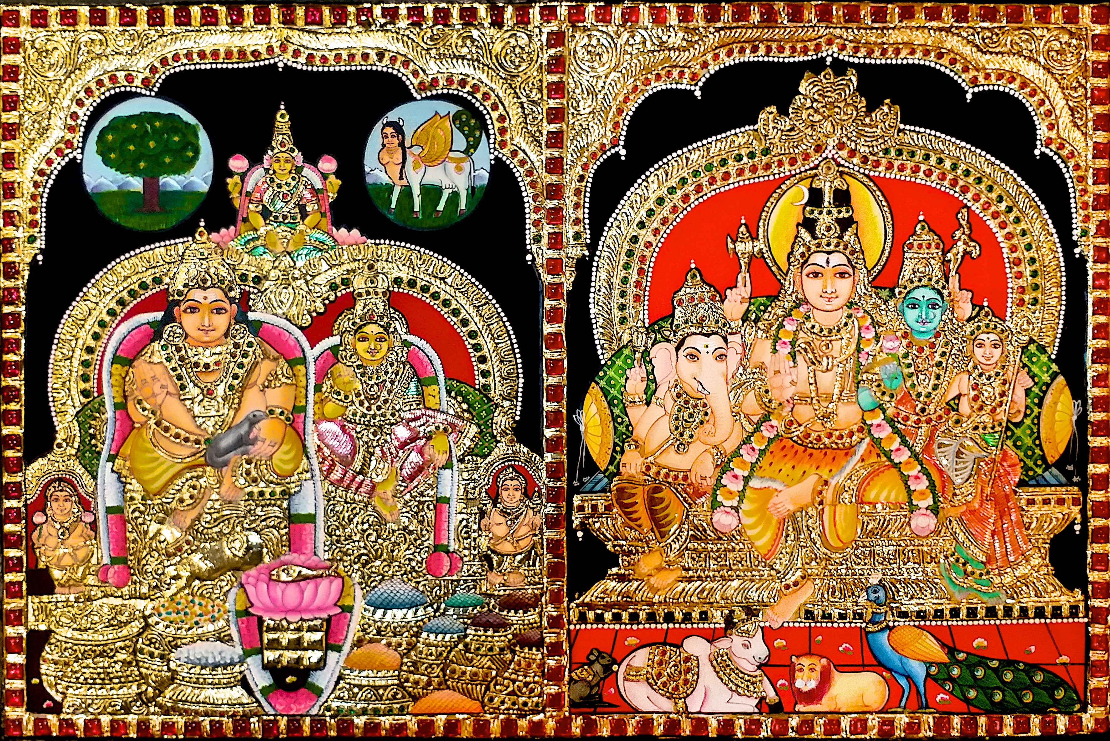 Shivan Family & Gubera Lakshmi Tanjore Painting