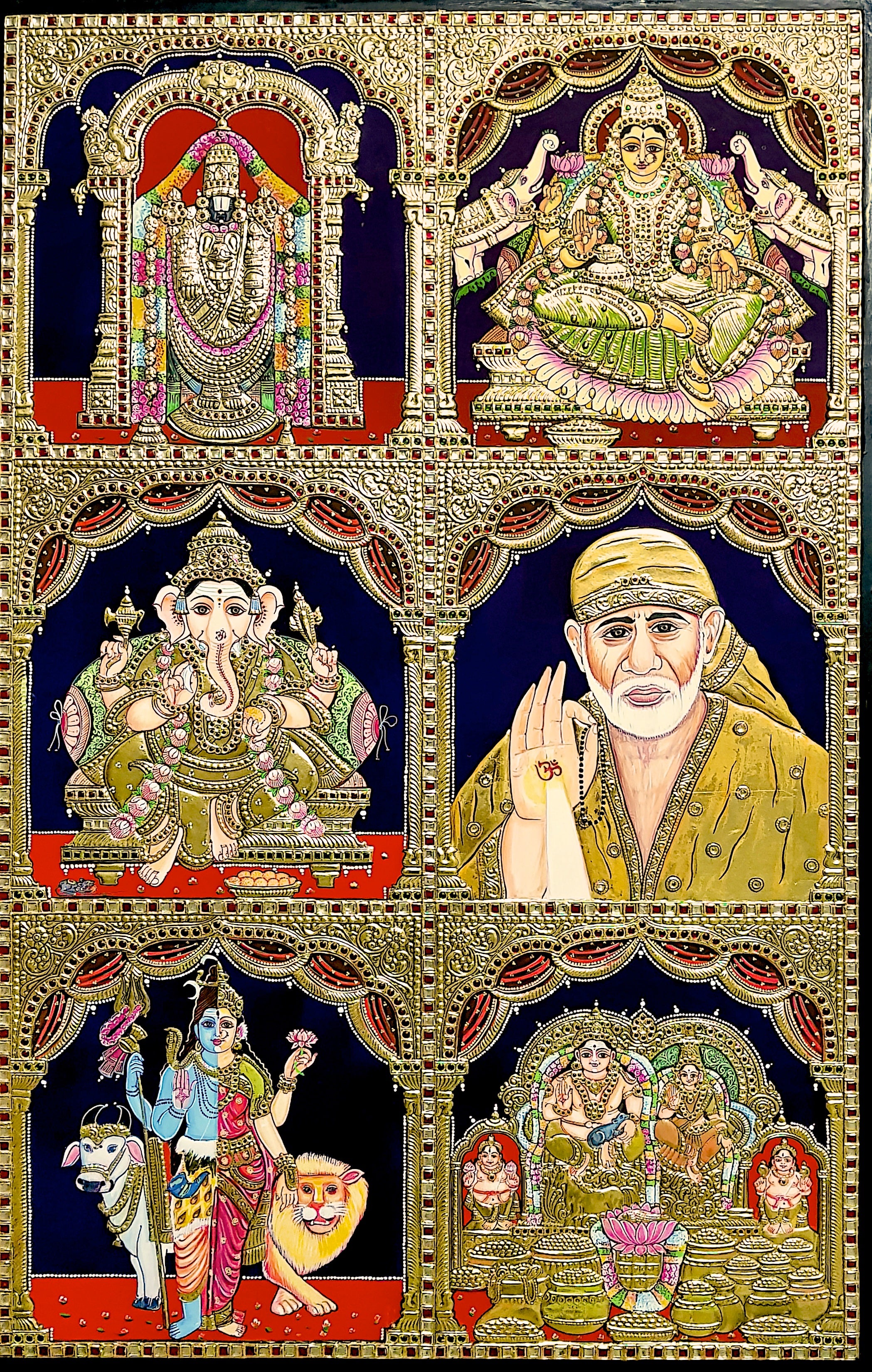 Lakshmi Balaji saibaba Guber Shiva Parvathi Tanjore Painting