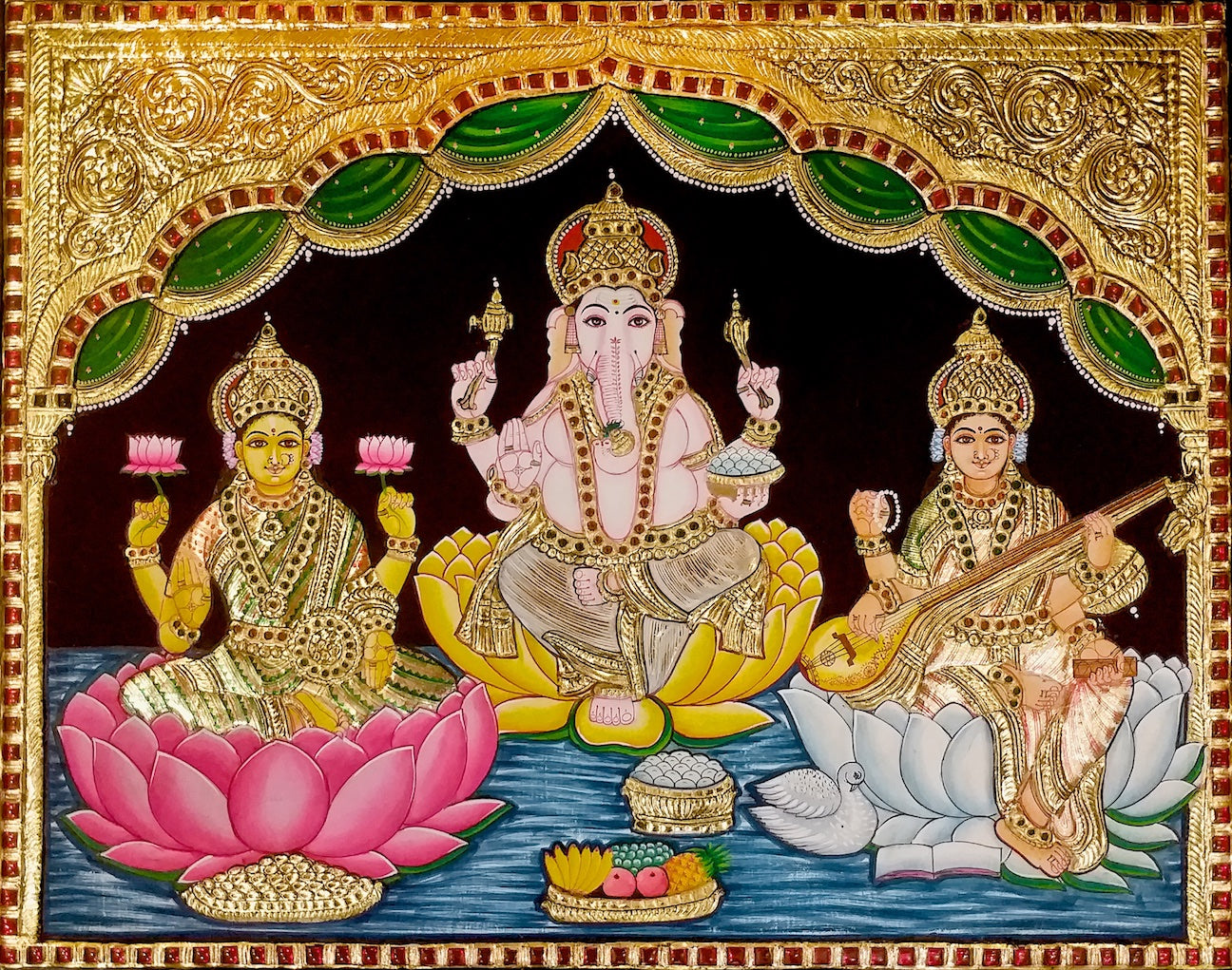 Pooja Vinayakar Lakshmi Saraswathi Tanjore Painting