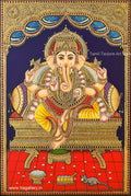 Ganesha Blue Curtain Tanjore Painting