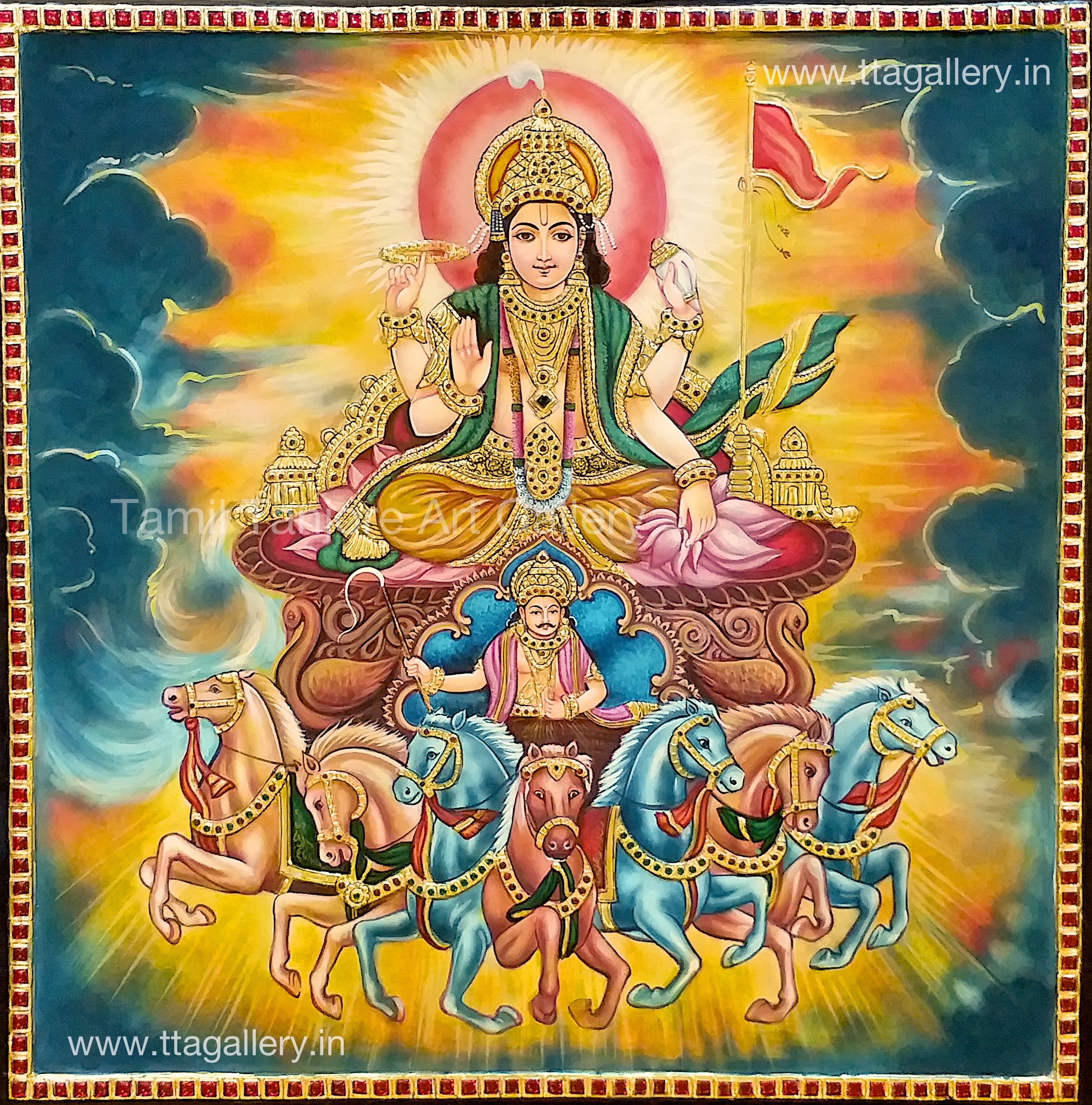 Surya Bhagavan Tanjore Painting