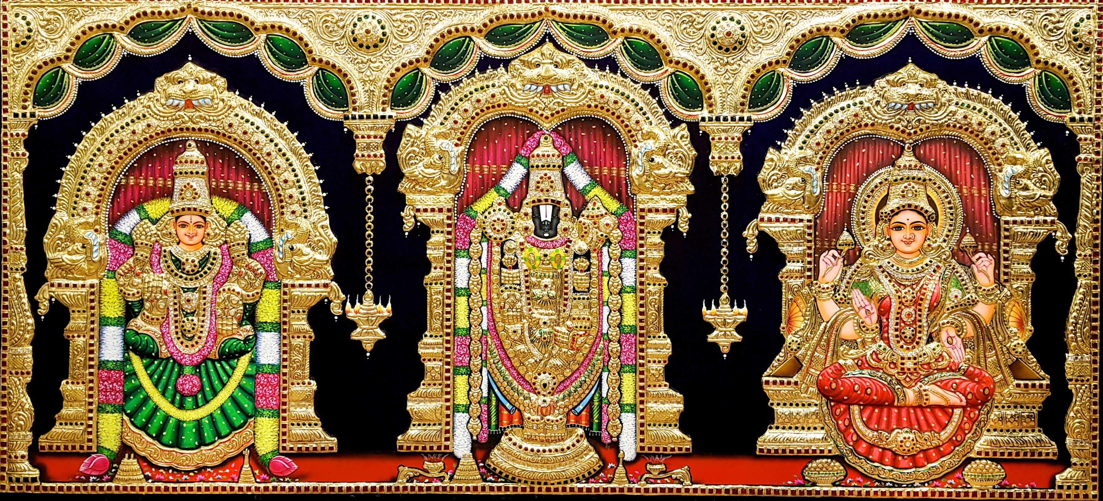 Pooja Painting Semi Embossed Tanjore Painting