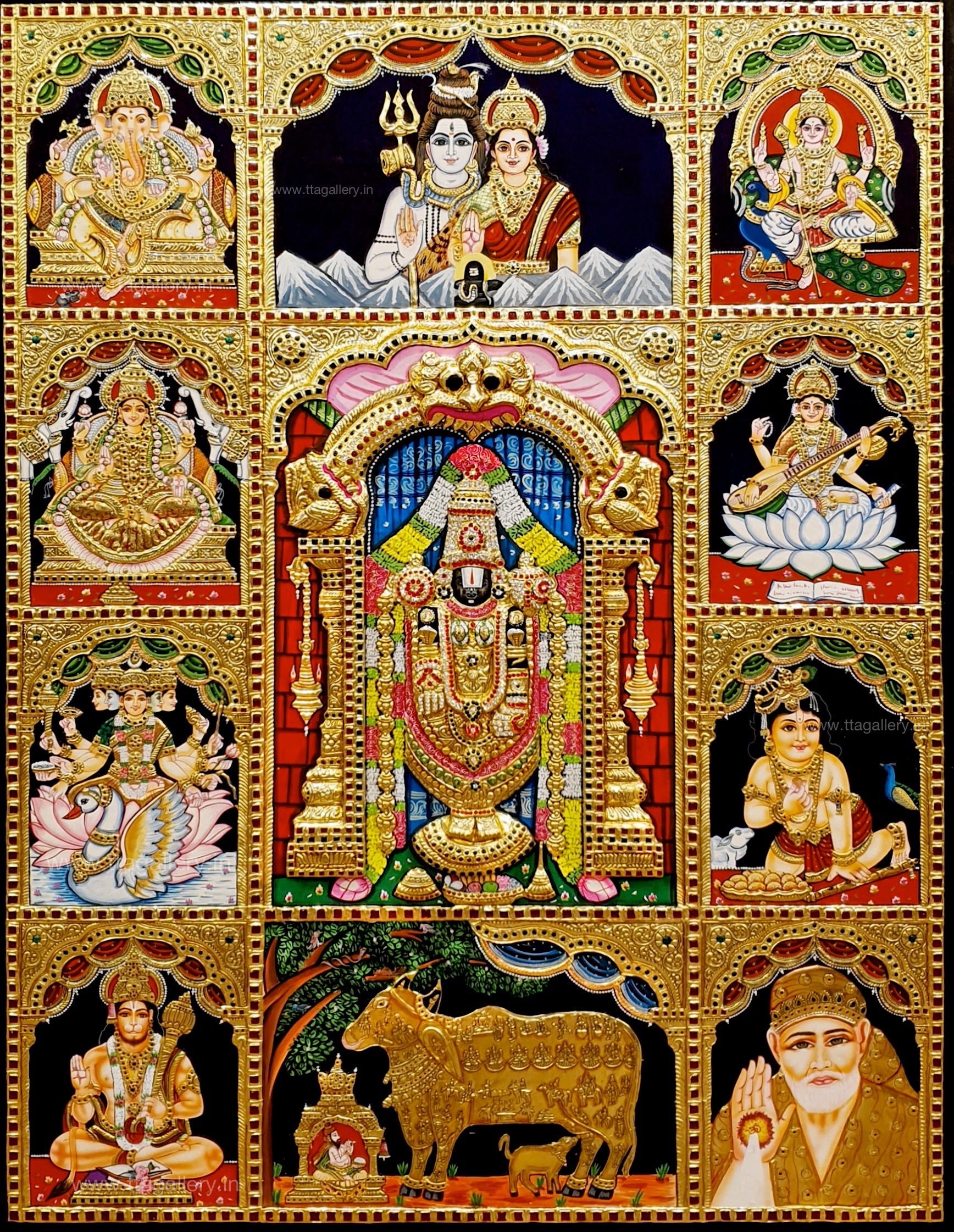 3D Balaji with Pooja Painting Tanjore Painting