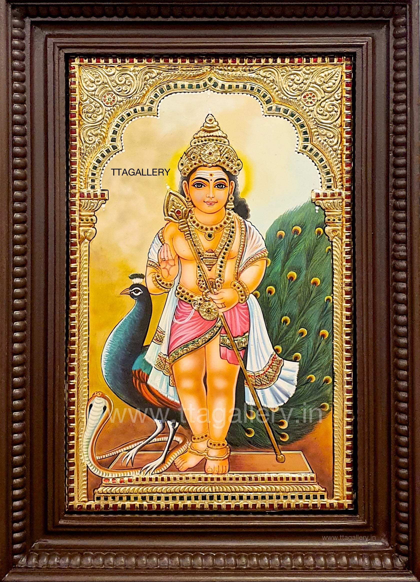 Murugan with Peacock Tanjore Painting
