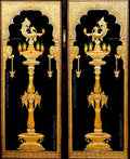 Kuthu Vilakku Pair Semi Embossed Tanjore Painting