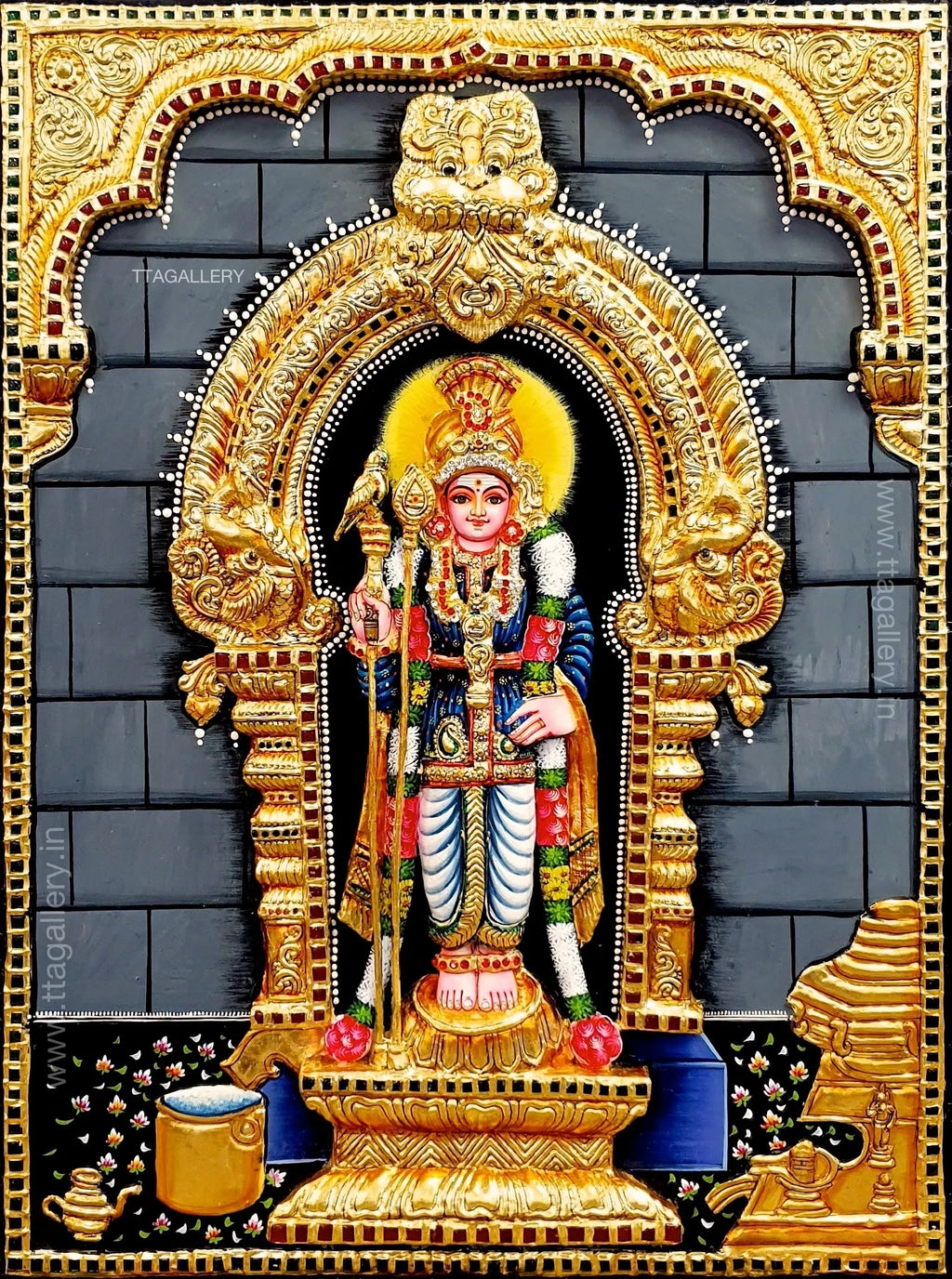 Lord Murugan 3D Embossed Tanjore Painting