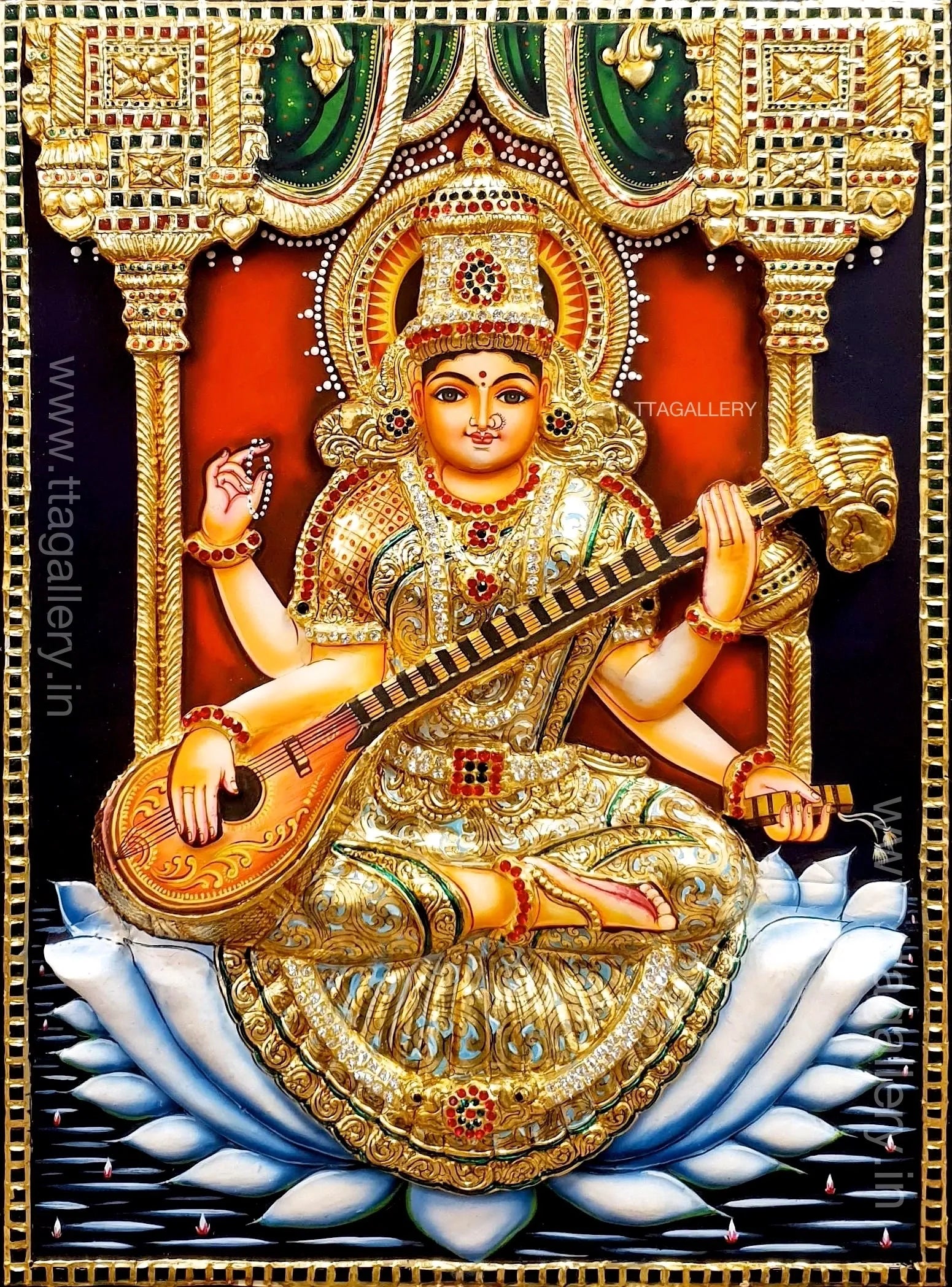 3D Saraswathi Tanjore Painting