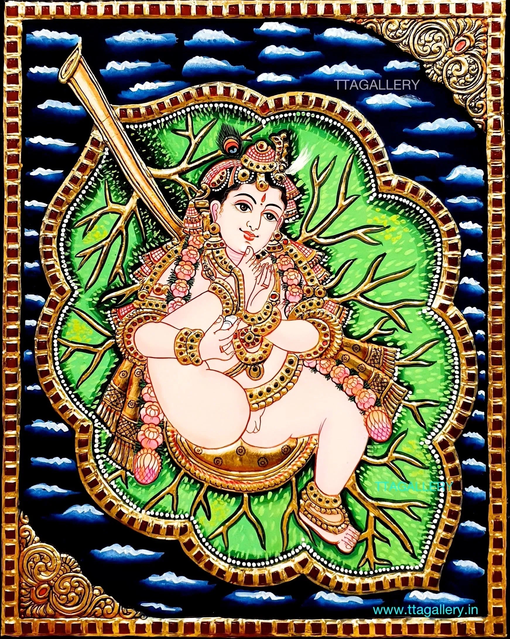 Leaf Krishna Tanjore Painting