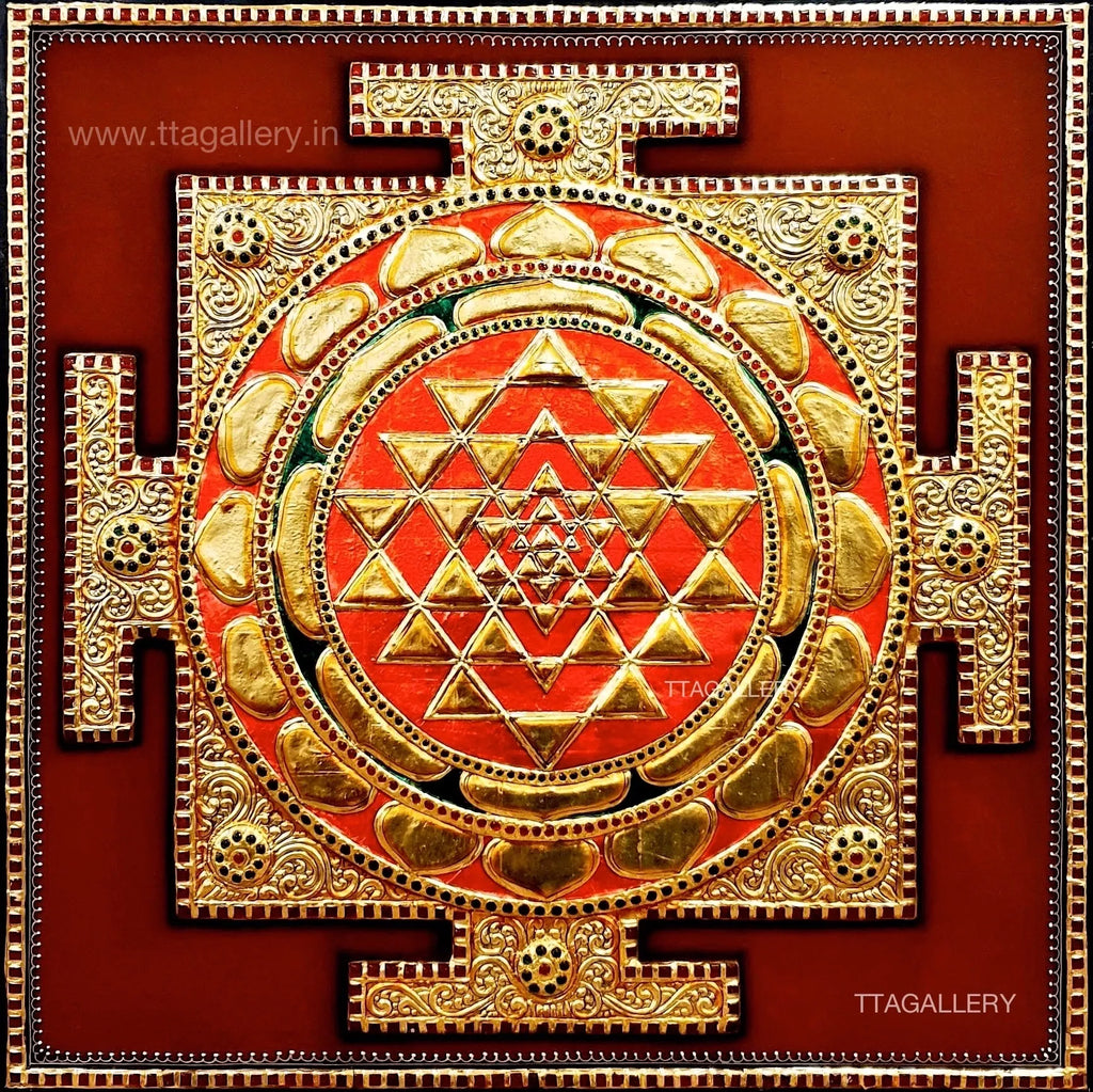 Sri Yantra / Shri Chakra Antique finish Semi Embossed Tanjore Painting