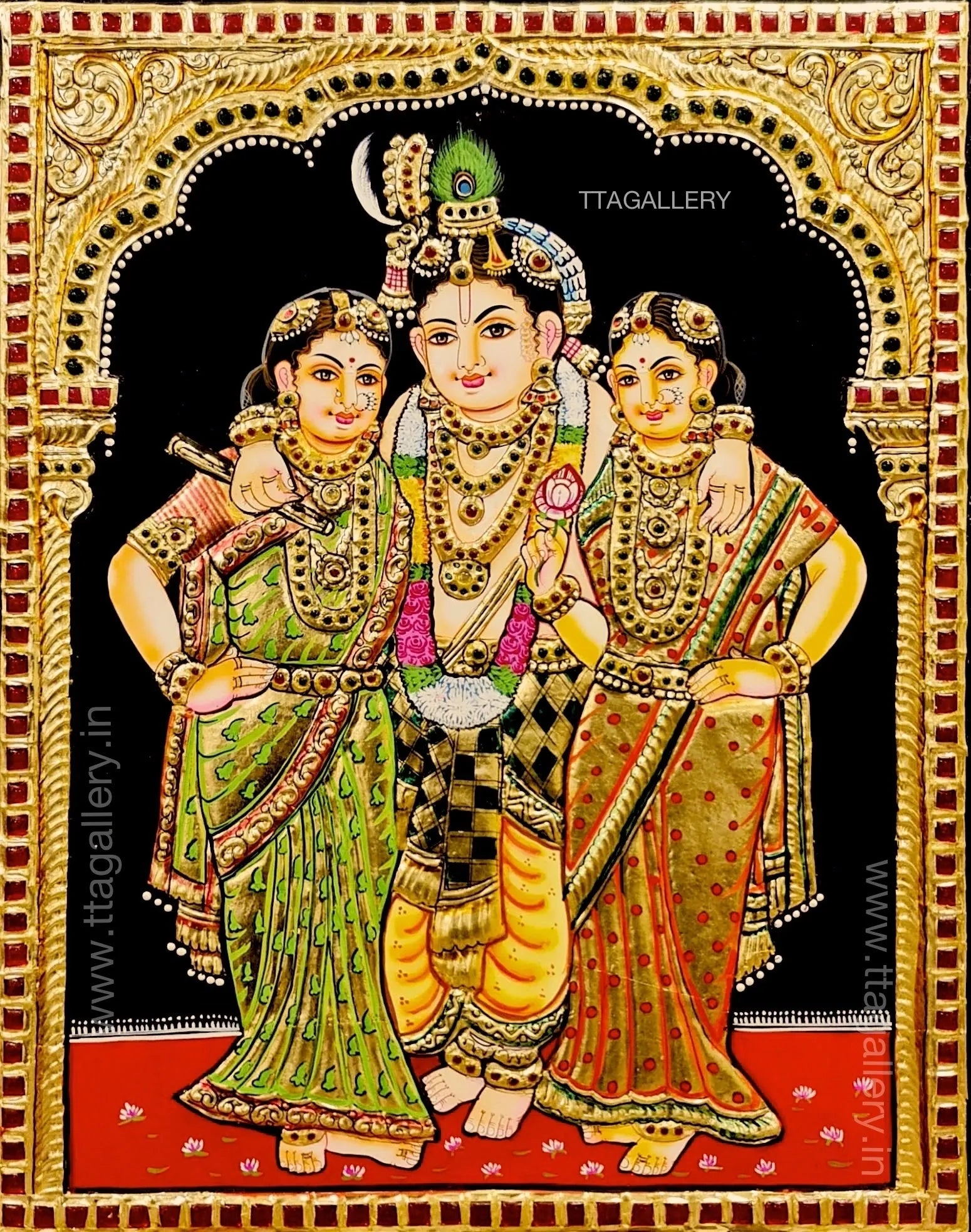 Lord Krishna and Radha, Rukmani Tanjore Painting