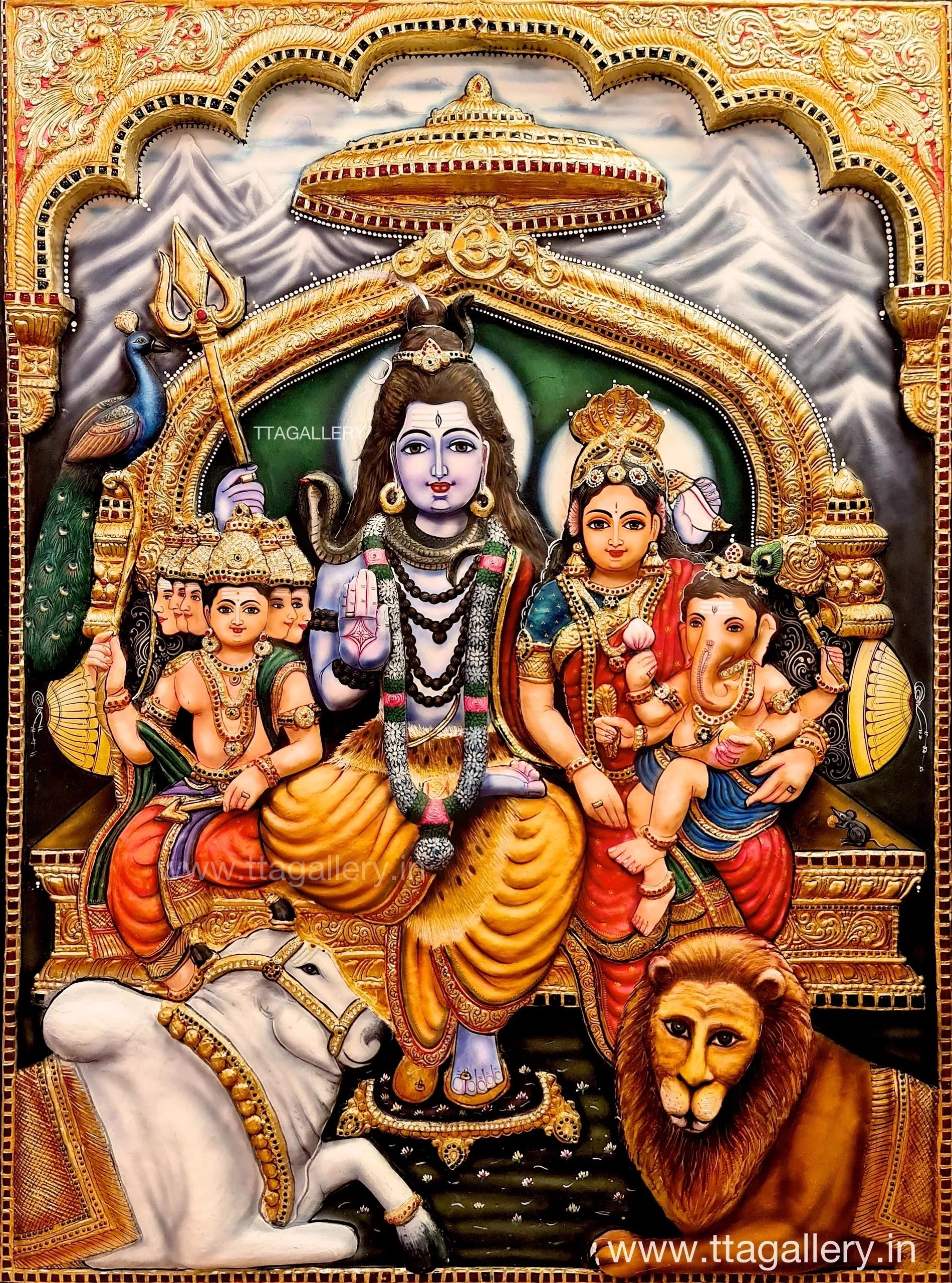 3D Shiva Family Tanjore Painting
