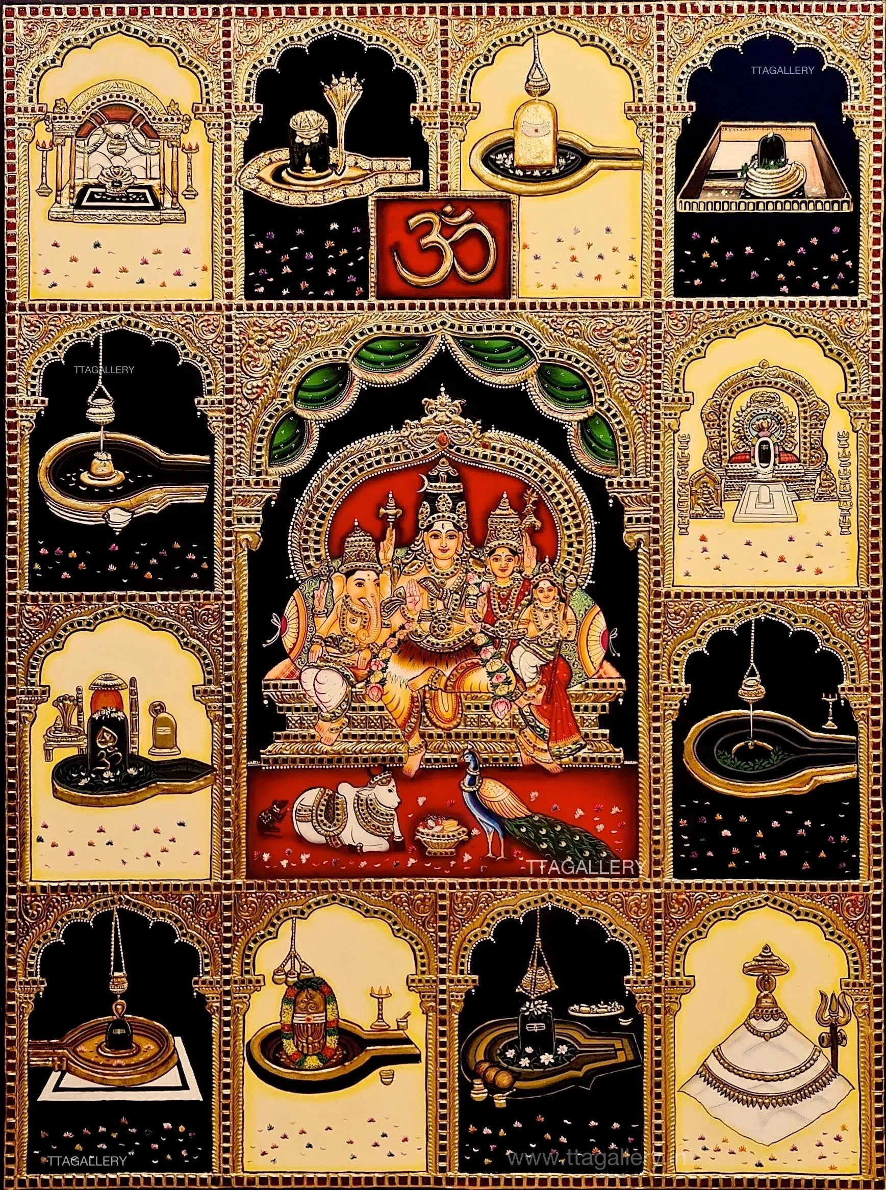 Shiva Family with Lingams Traditional Tanjore Painting
