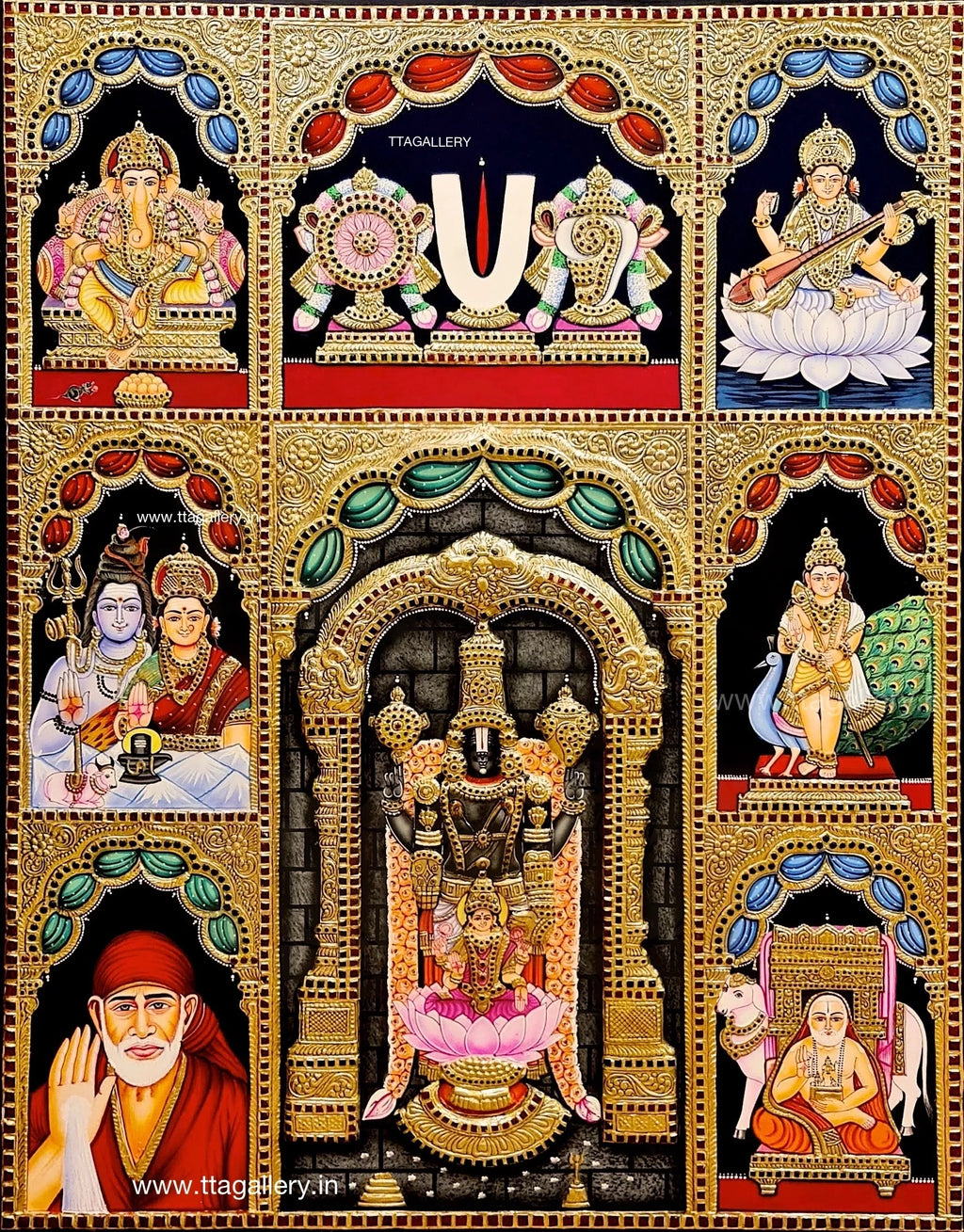 Pooja Painting Semi Embossed Tanjore Painting