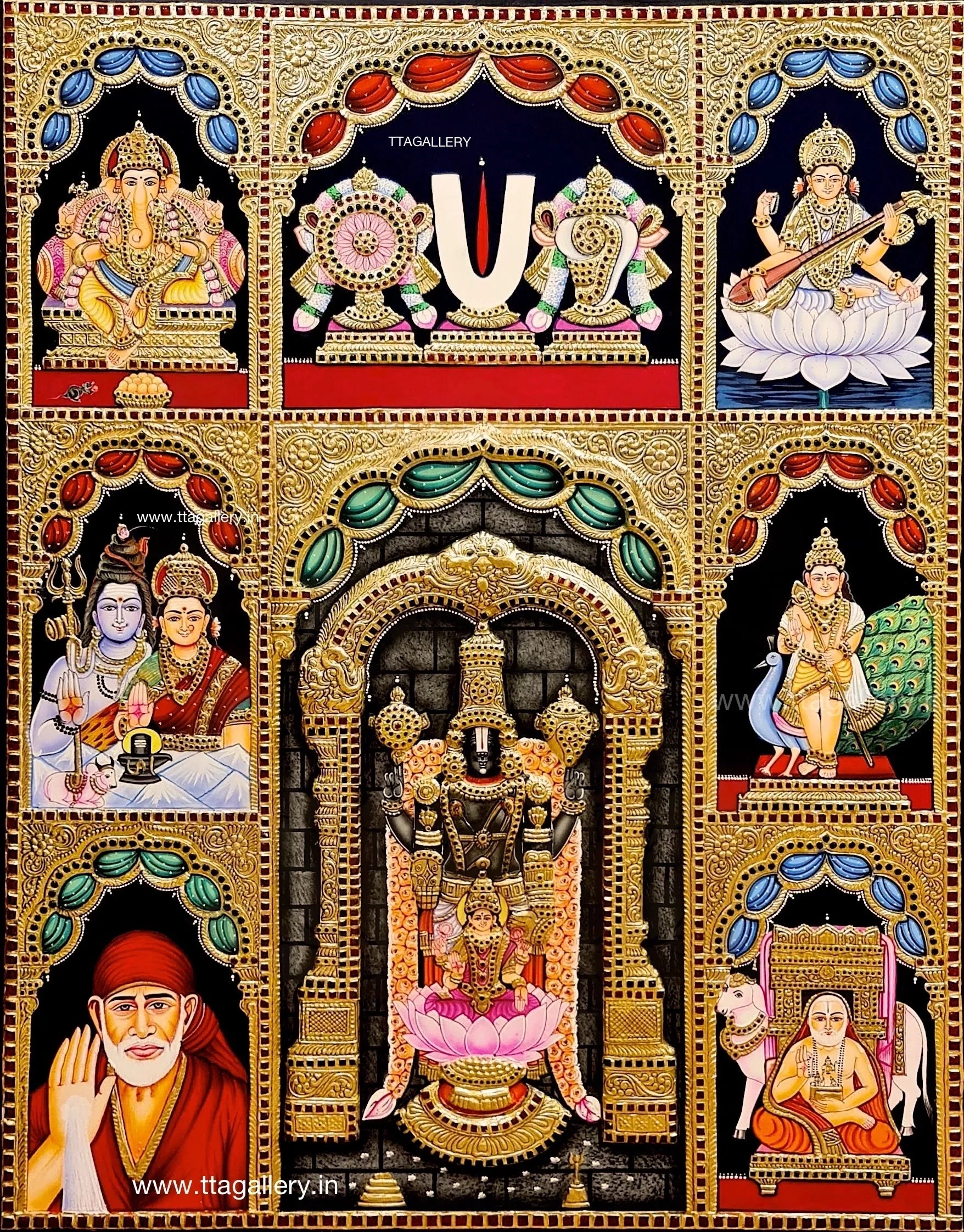 Pooja Painting Semi Embossed Tanjore Painting