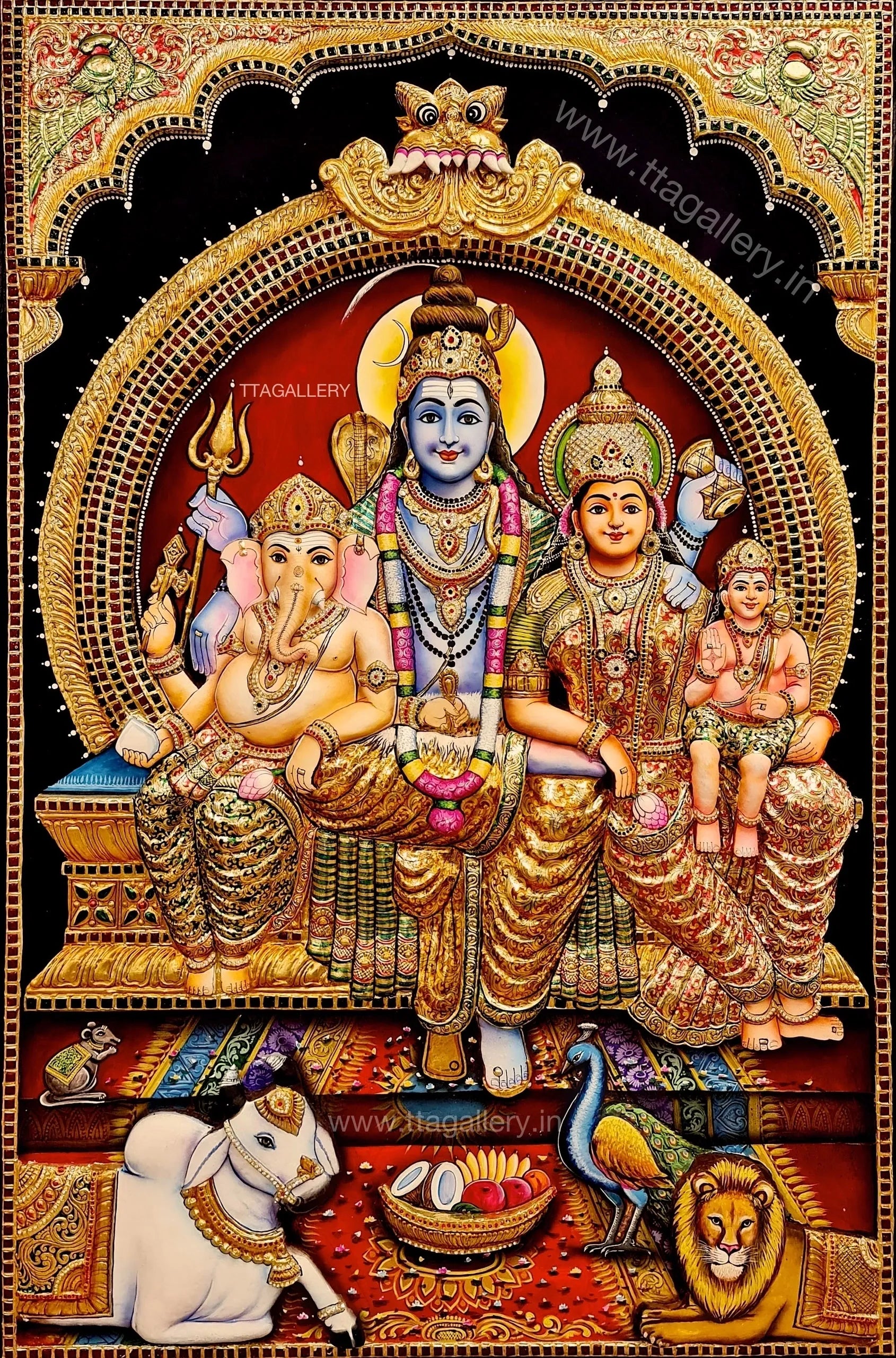 3D Shiva Family Tanjore Painting