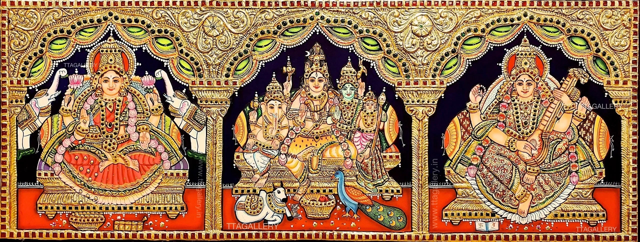 Gajalakshmi Shiva family & Saraswathy Tanjore Painting