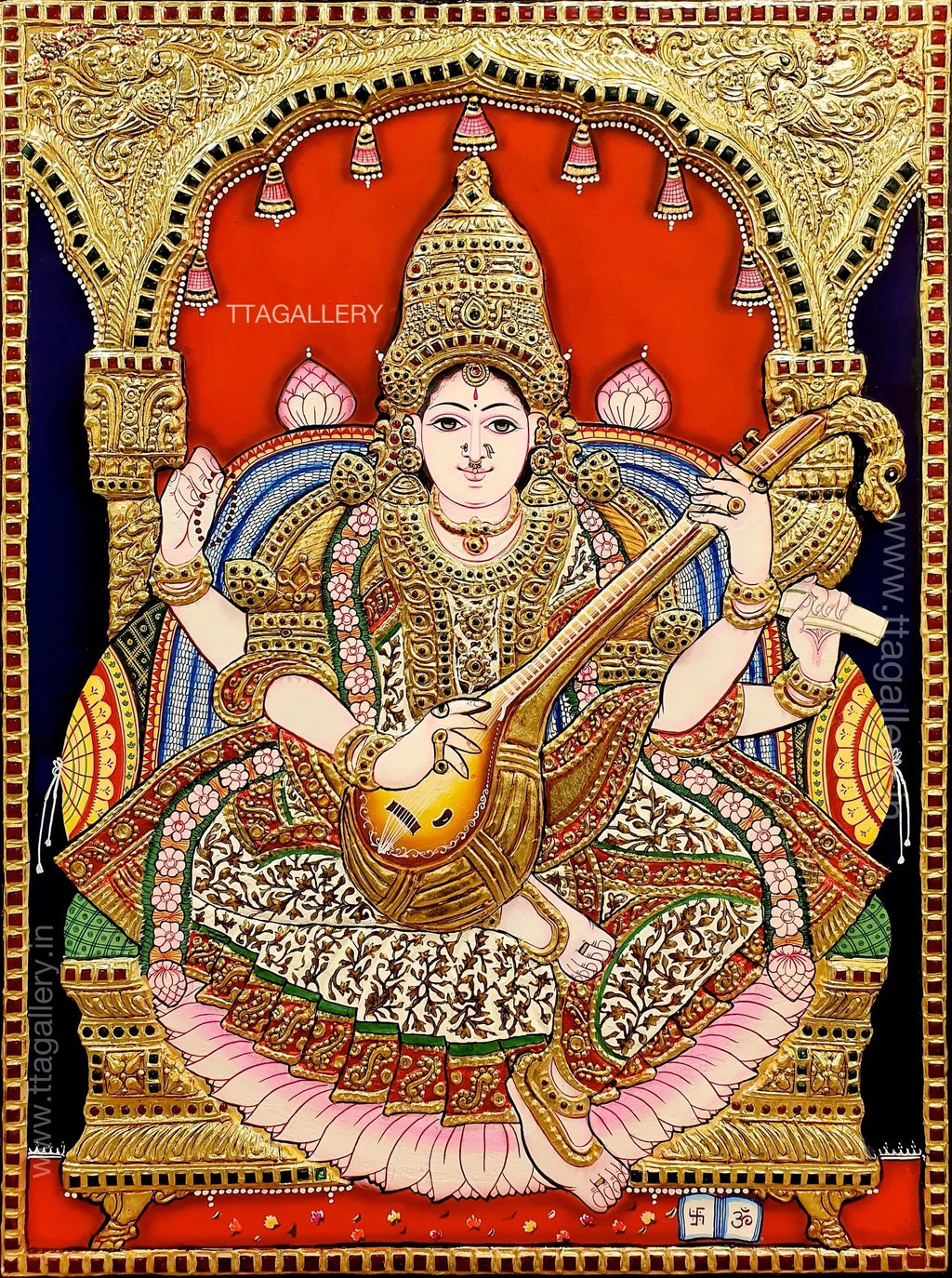 Saraswathi Antique finish Semi Embossed Tanjore Painting