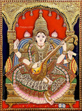 Saraswathi Antique finish Semi Embossed Tanjore Painting