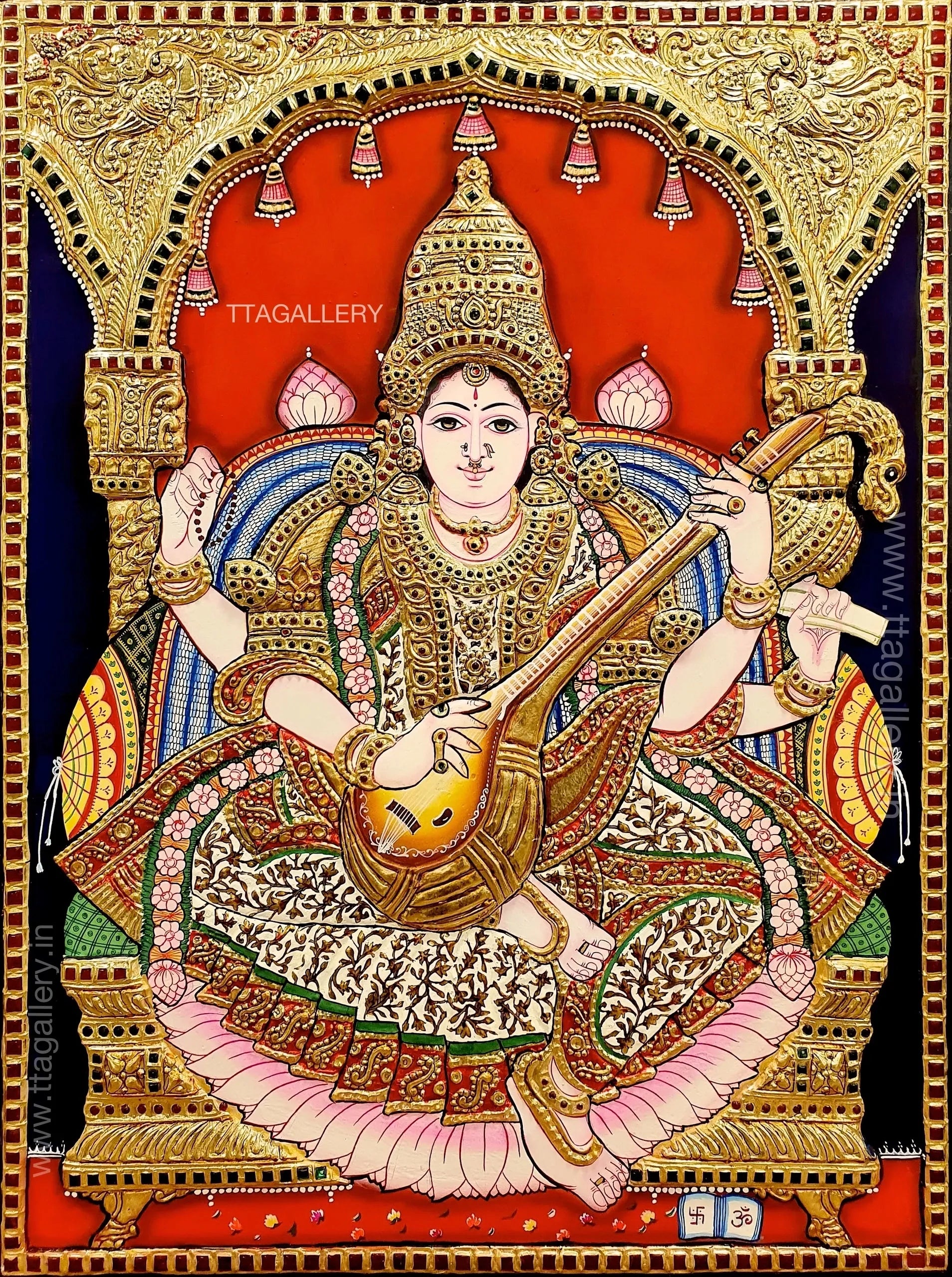 Saraswathi Antique finish Semi Embossed Tanjore Painting