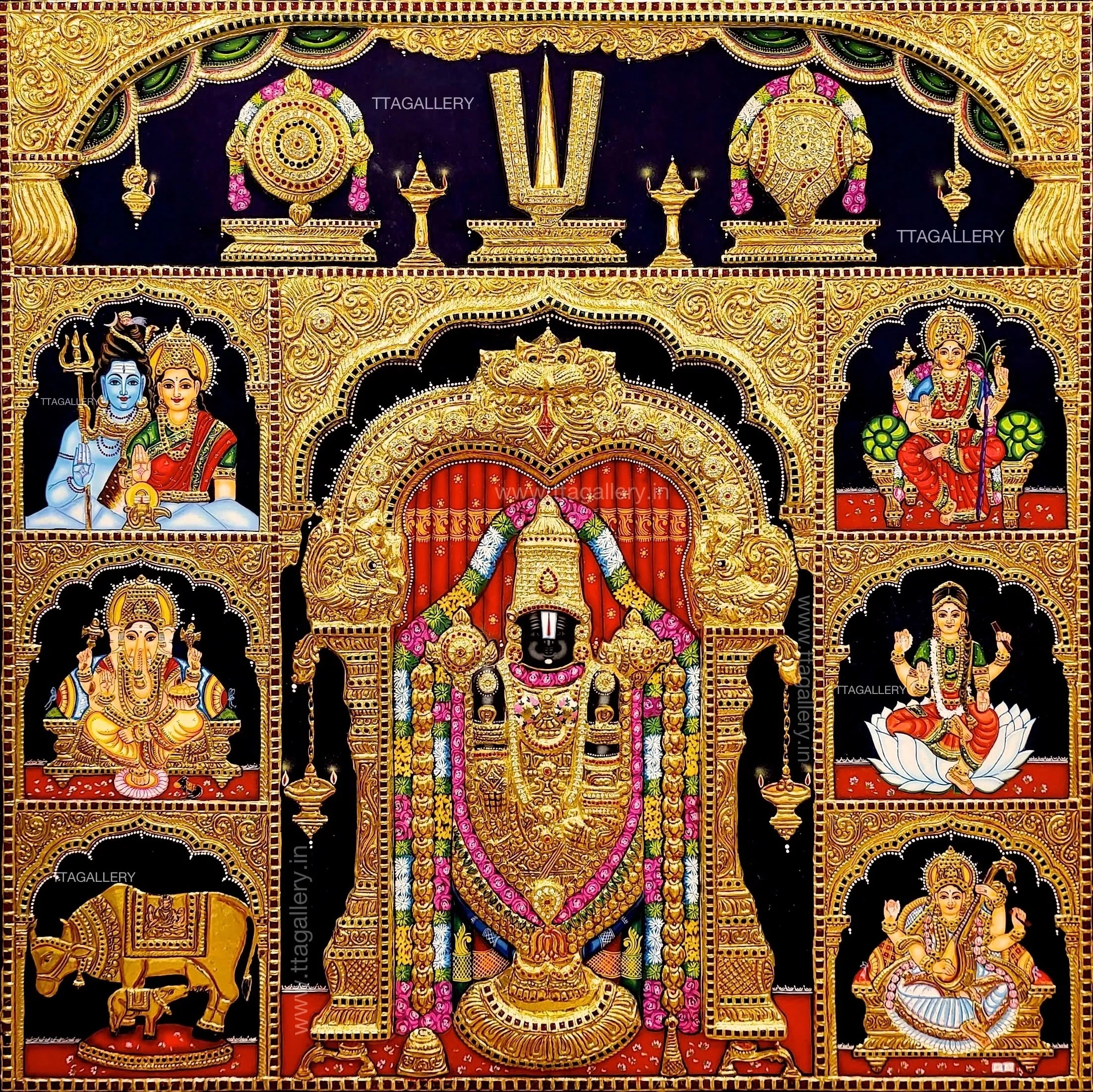Pooja Painting Antique finish Semi Embossed Tanjore Painting
