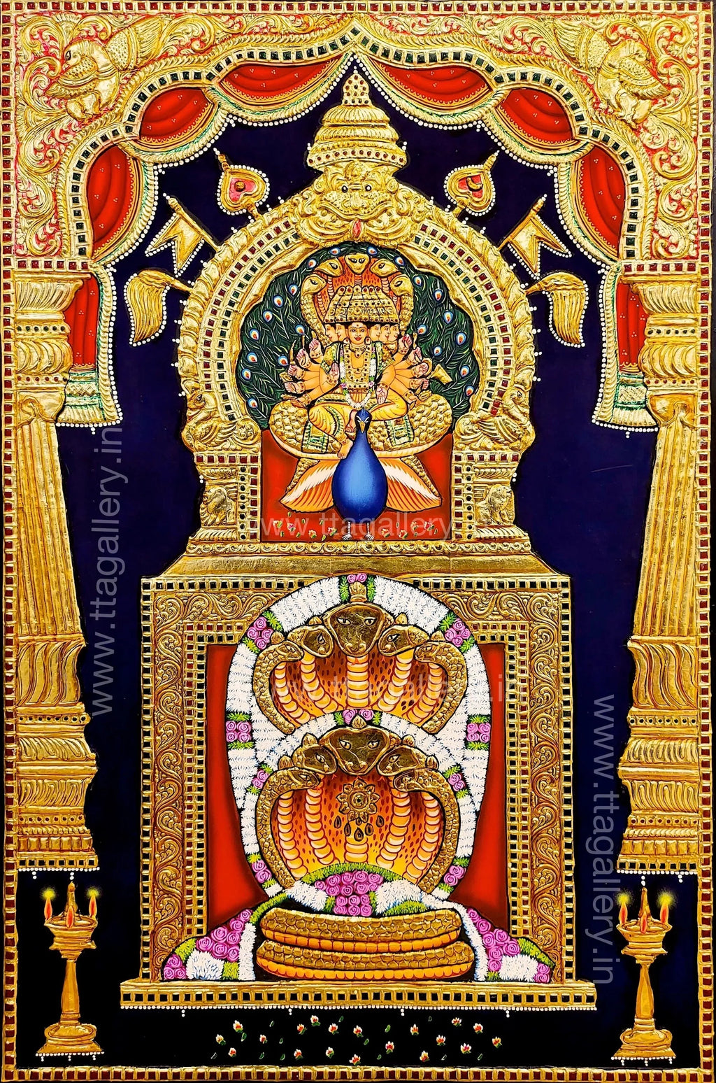 Murugan with Peacock Tanjore Painting