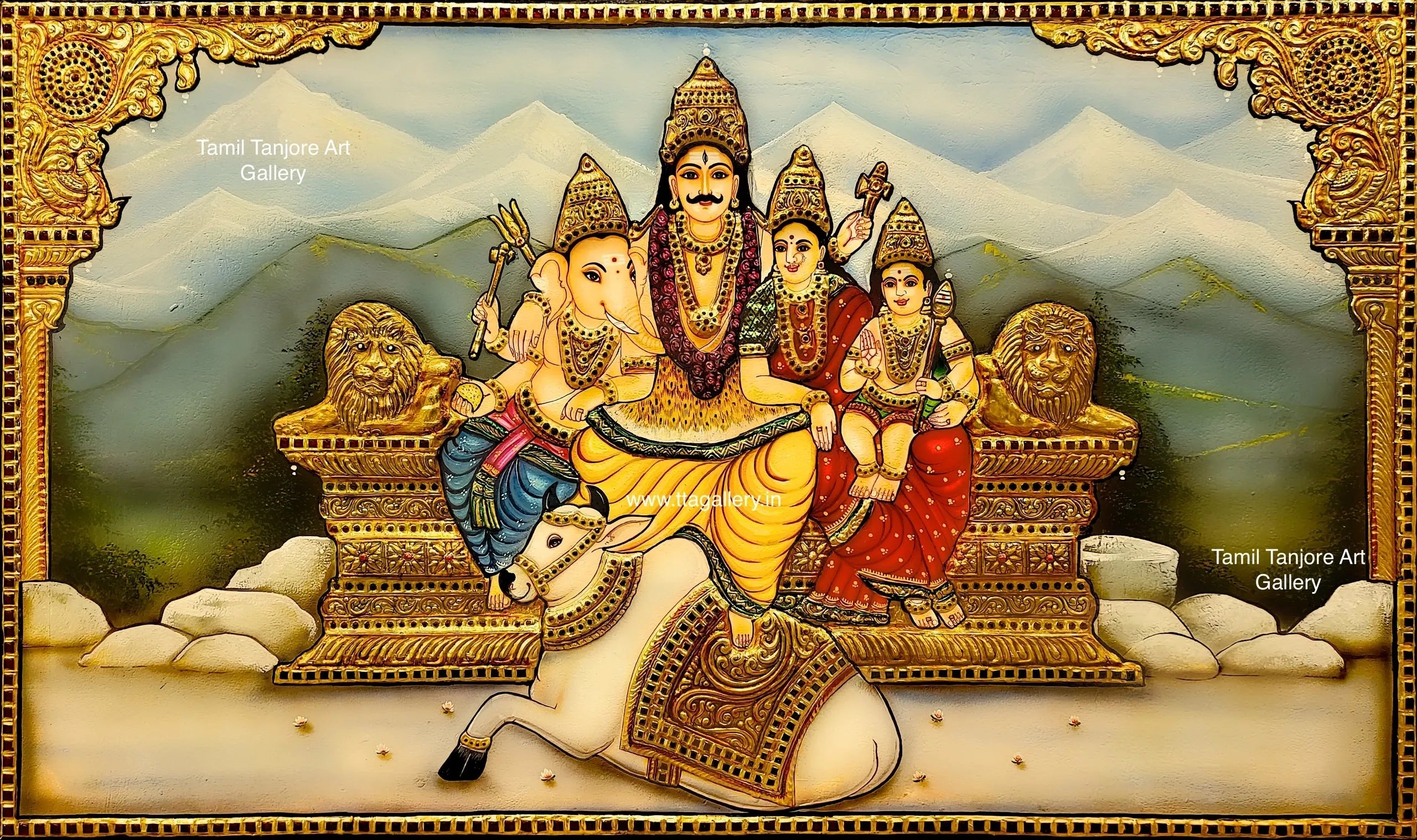 Shivan Family Semi Embossed Tanjore Painting