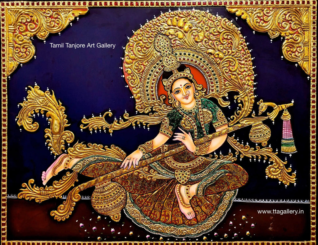 Indonesia Saraswathi Traditional Tanjore Painting
