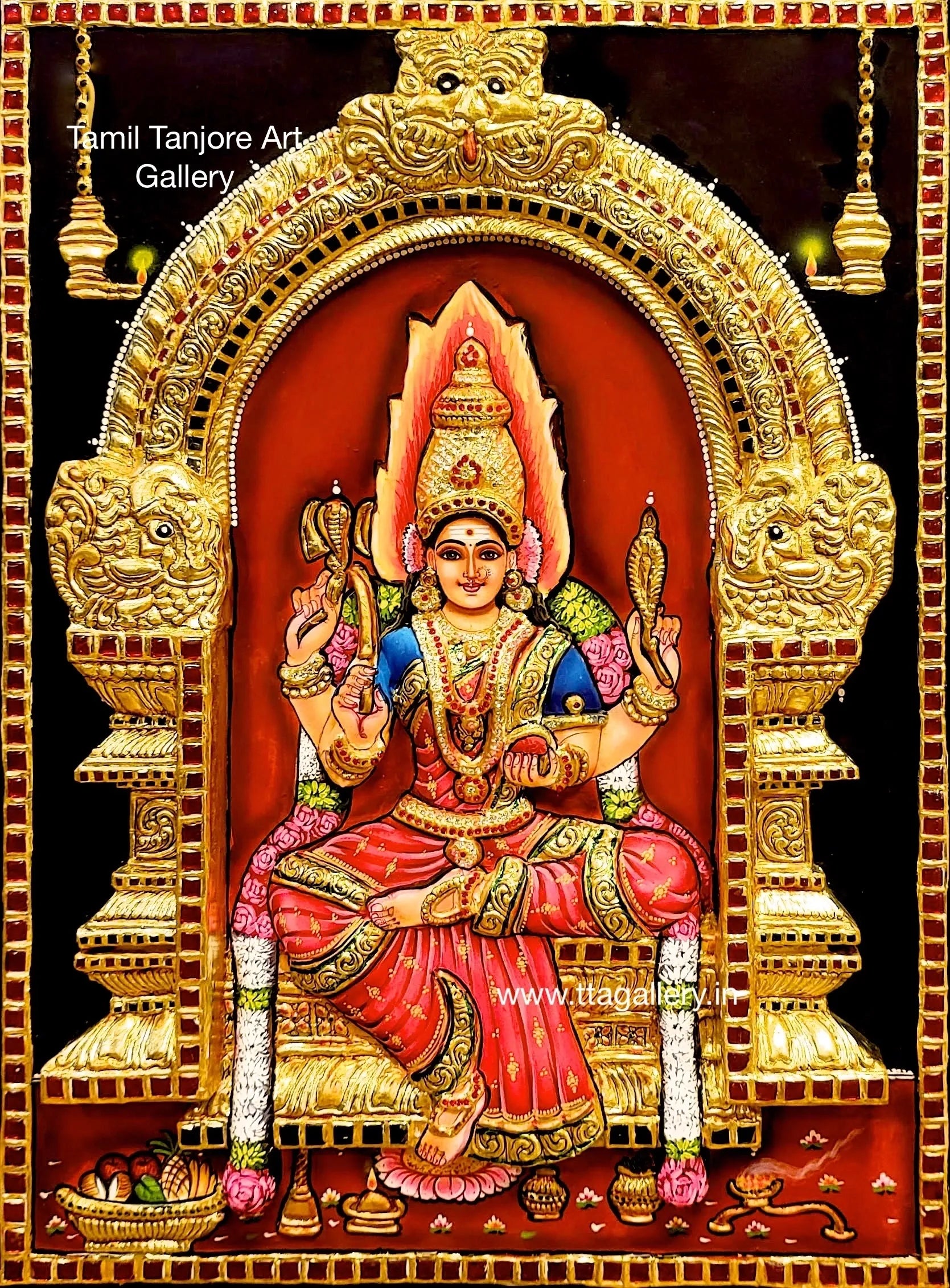 Samayapuram Mariamman 3d Embossed Tanjore Painting