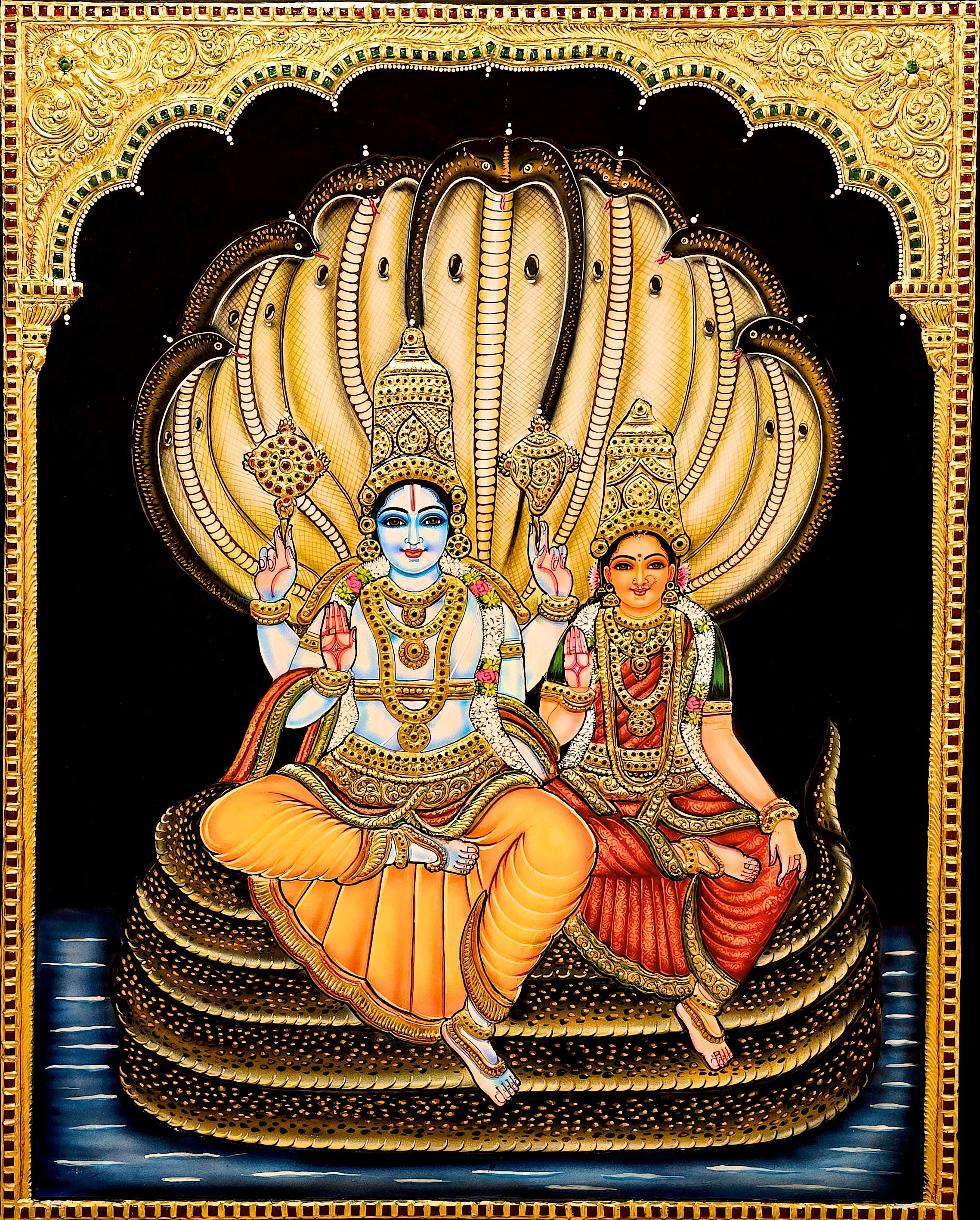 Lakshmi Narayan brown Tanjore Painting
