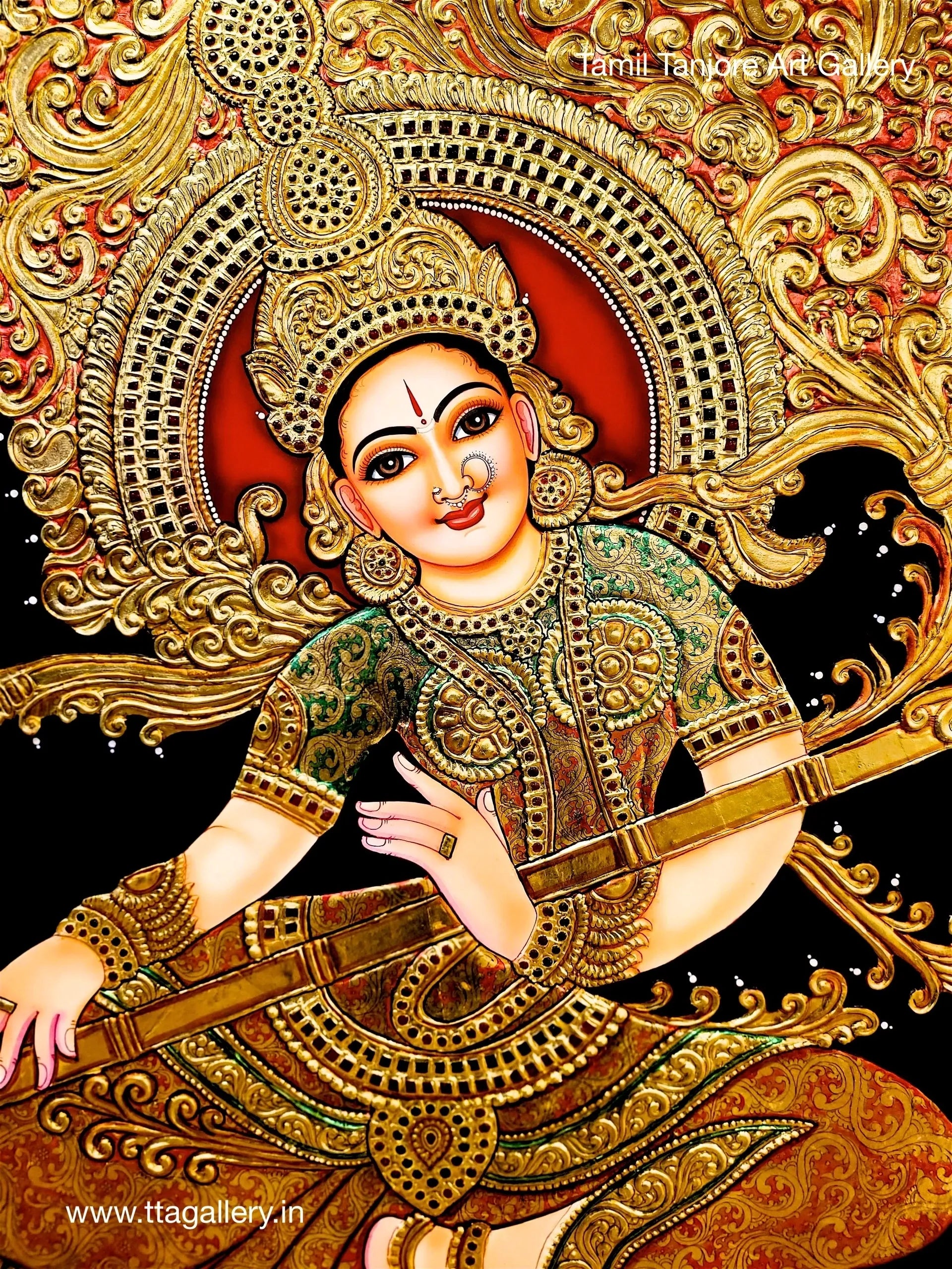 Indonesia Saraswathi Traditonal Tanjore Painting