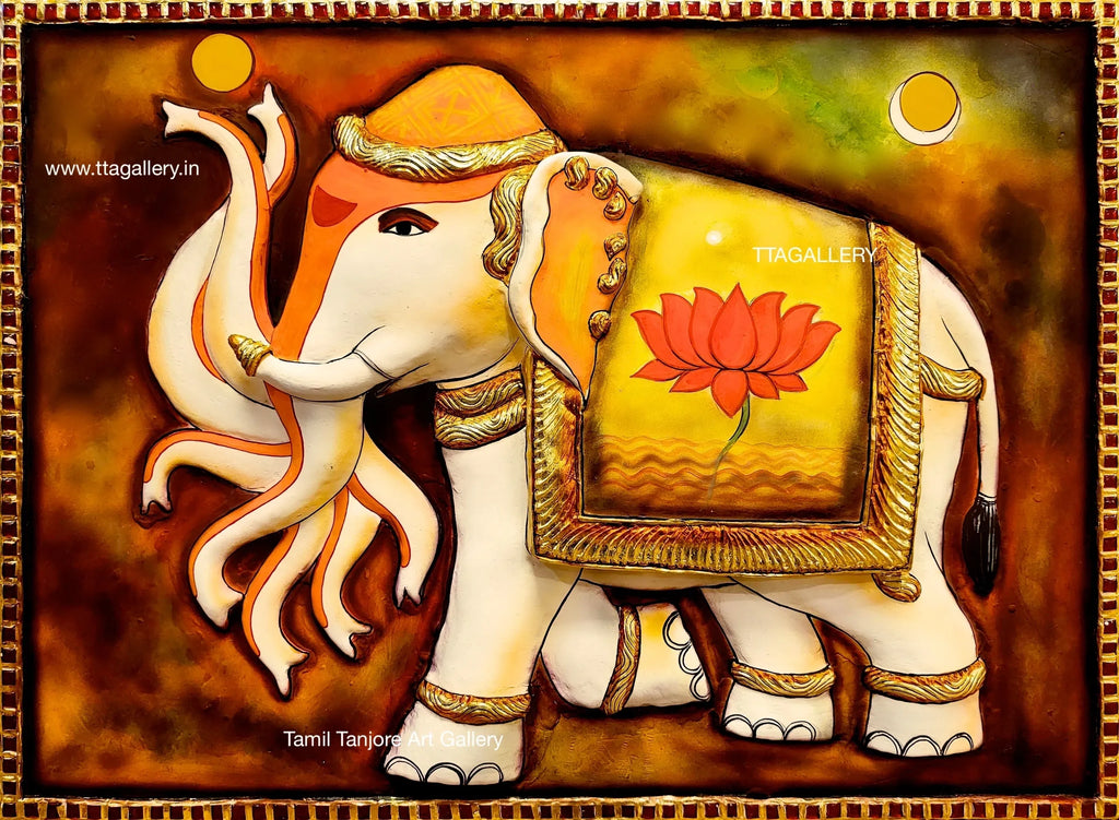 3D Elephant Embossed Tanjore Painting