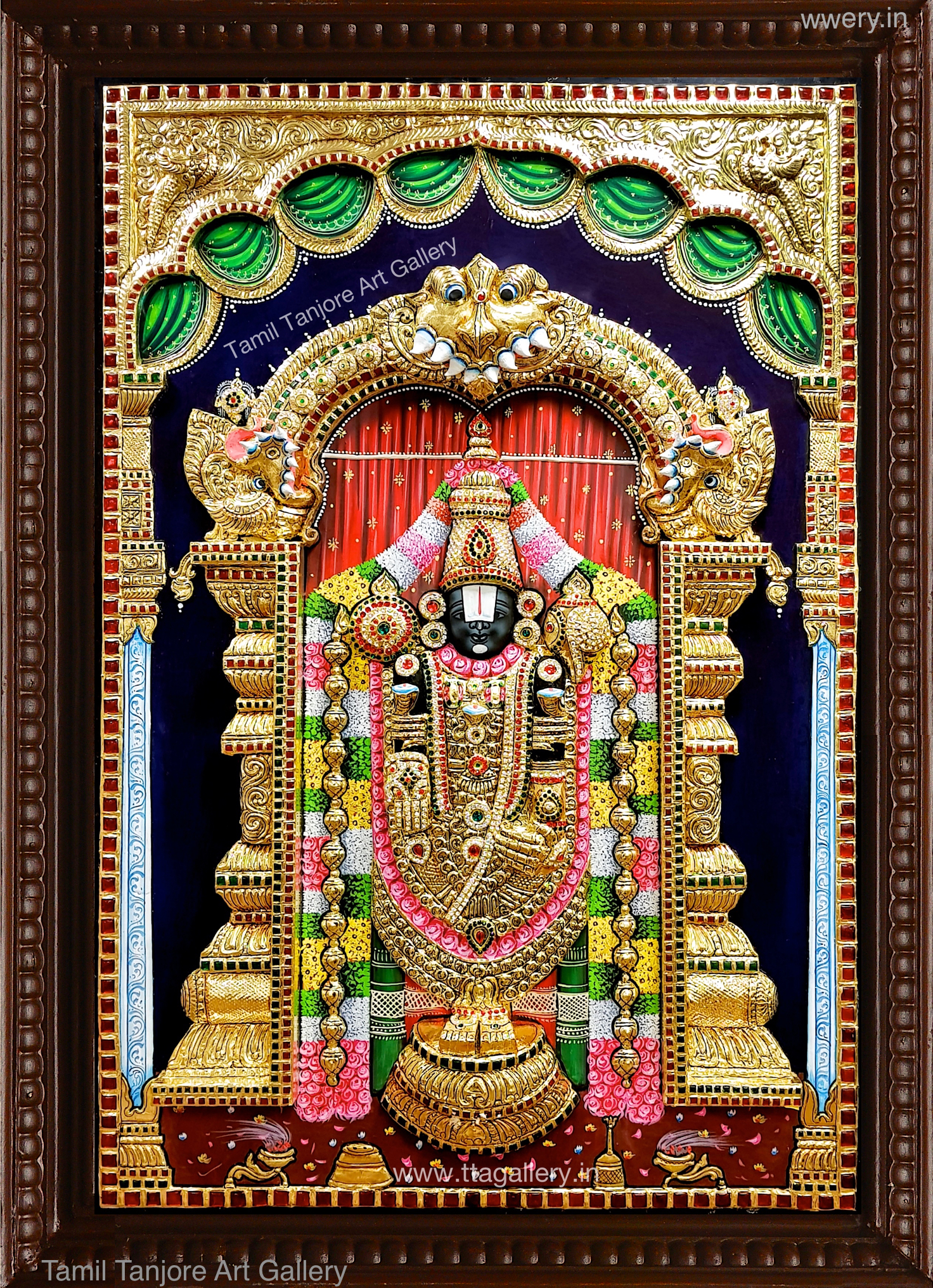 3D Thirupathi Balaji Red Tanjore Painting