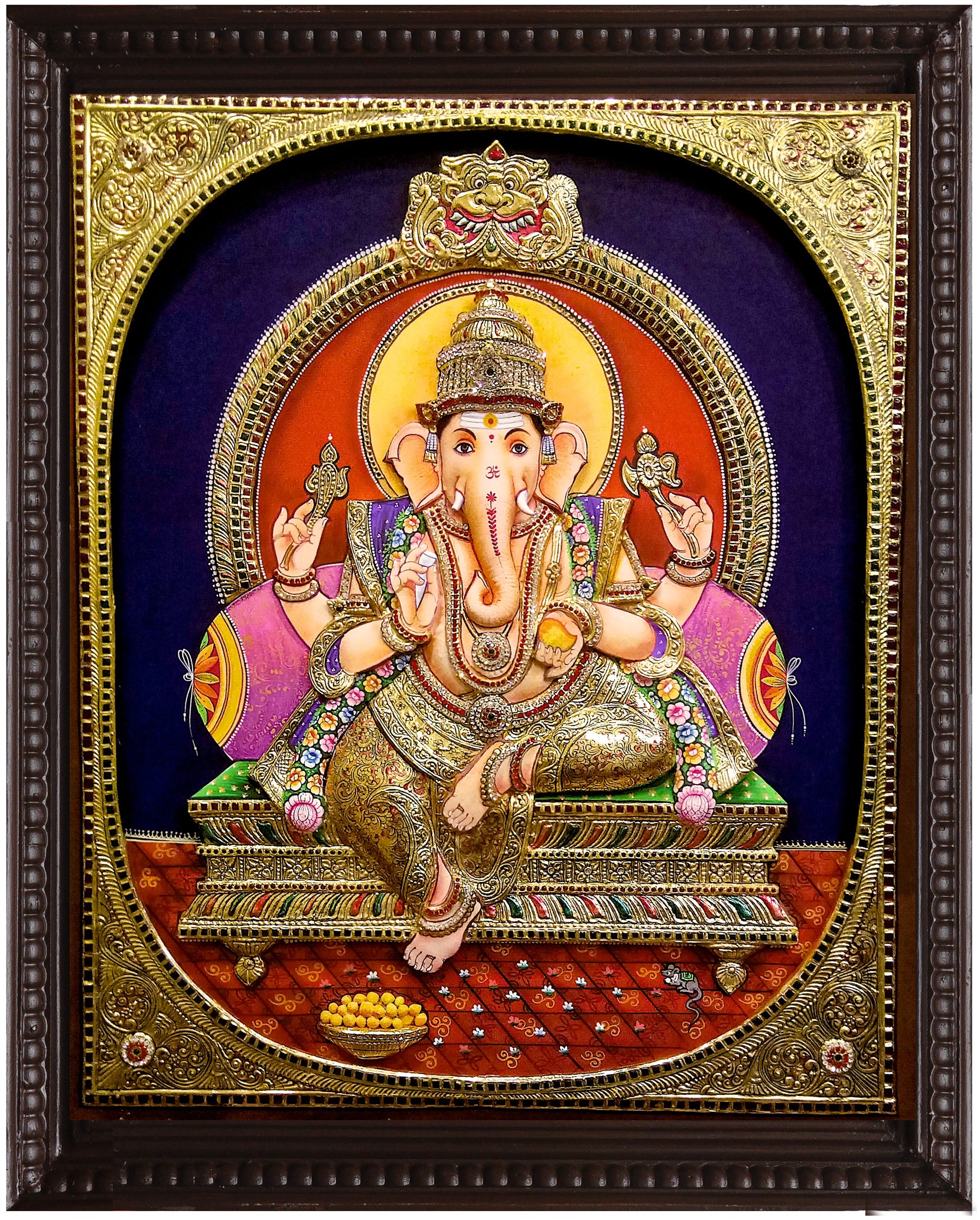 3D Ganesha Embossed Tanjore Painting