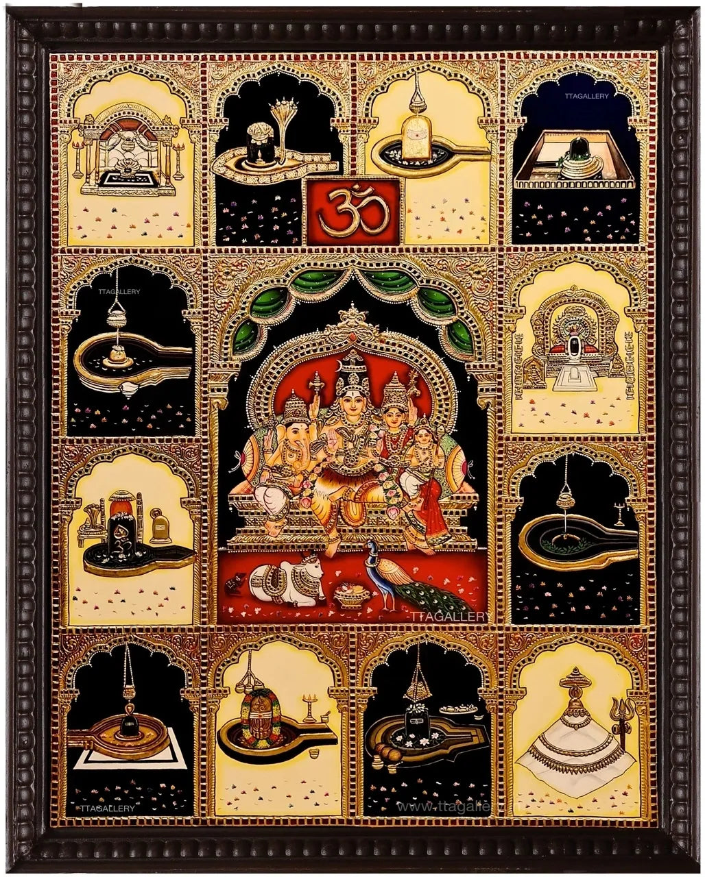 Shiva Family with Lingams Traditional Tanjore Painting