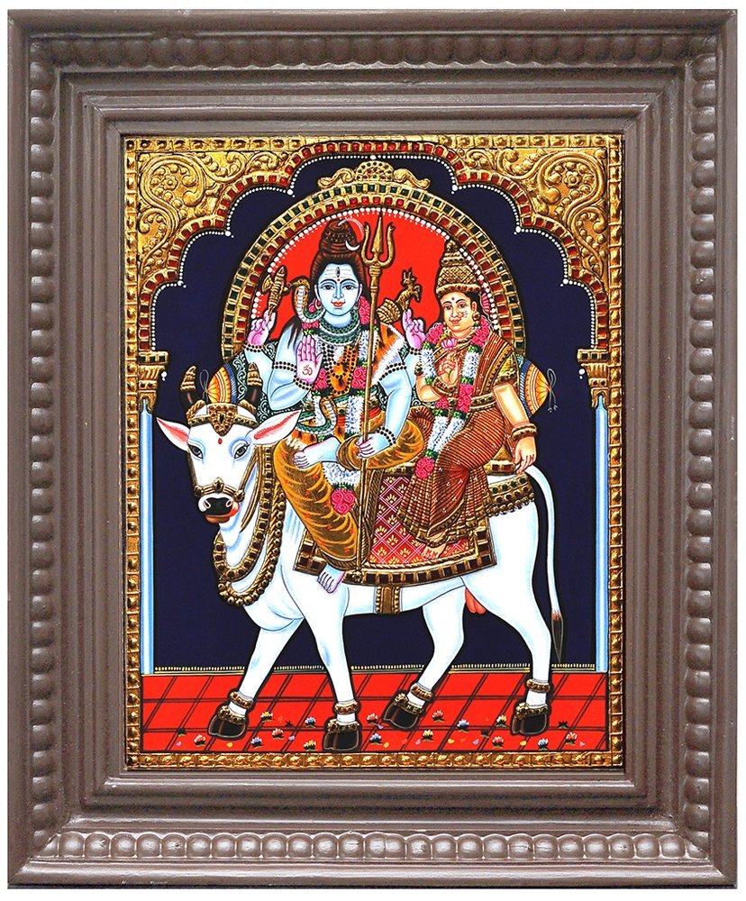 Rishaba vaganam shivan parvathi Tanjore Painting