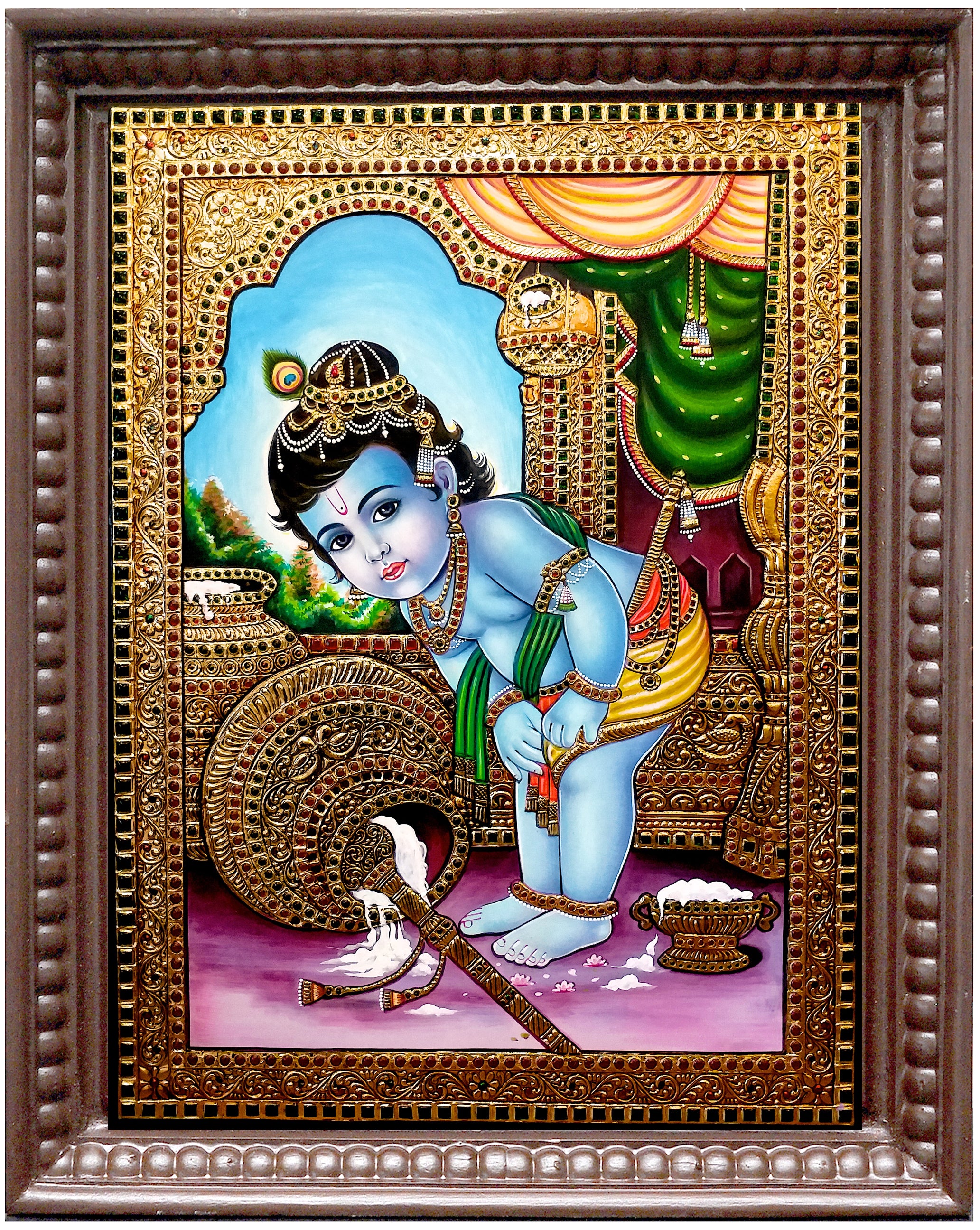 Bitter Krishna 2 Yellow Tanjore Painting