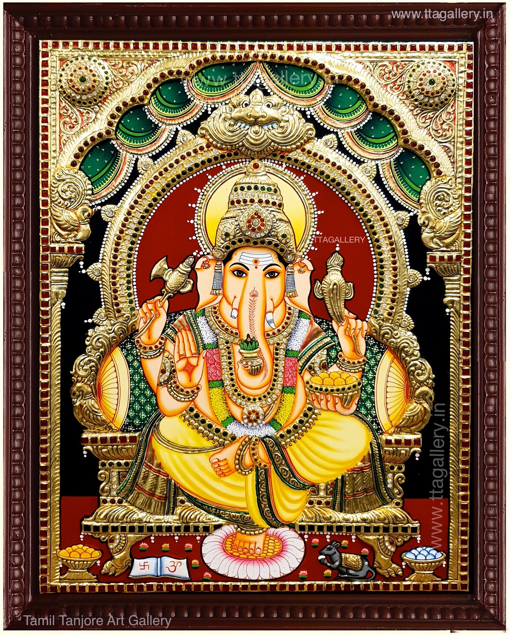 Ganesha Antique finish Semi Embossed Tanjore Painting