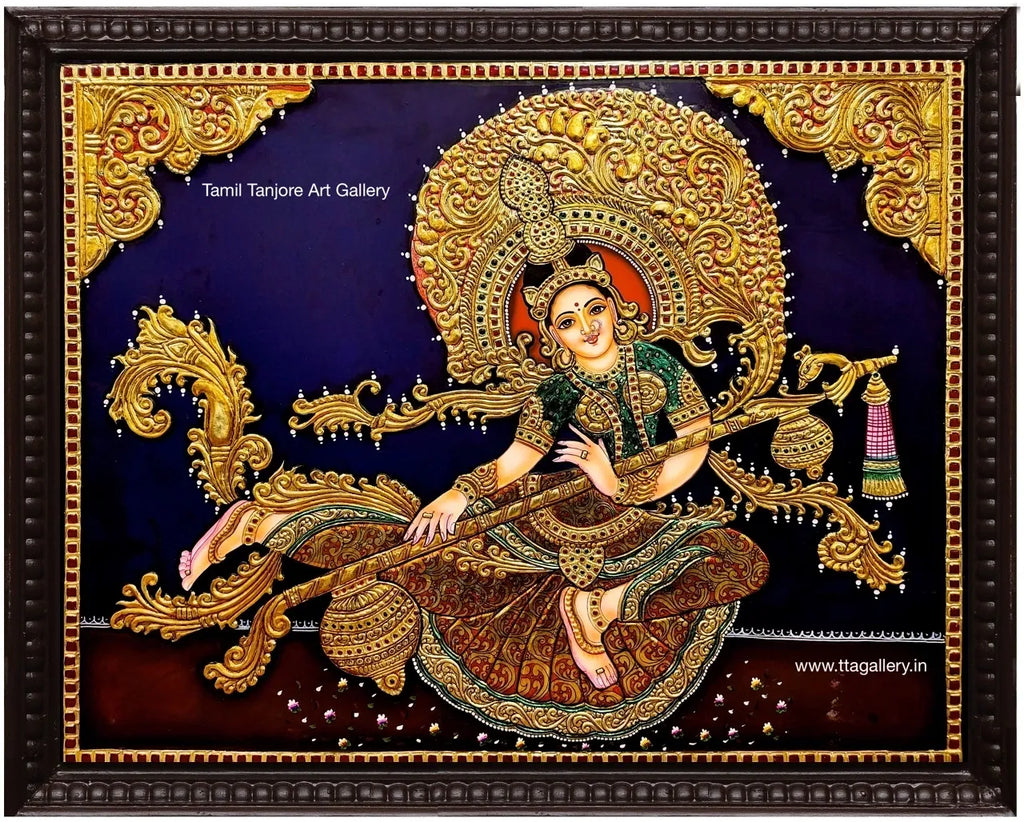 Indonesia Saraswathi Traditional Tanjore Painting