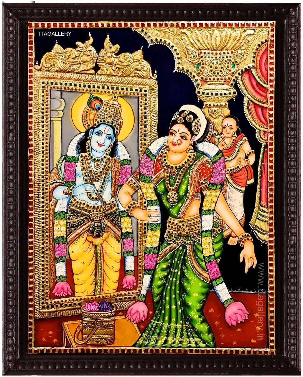 Radha Mirror Krishna Tanjore Painting