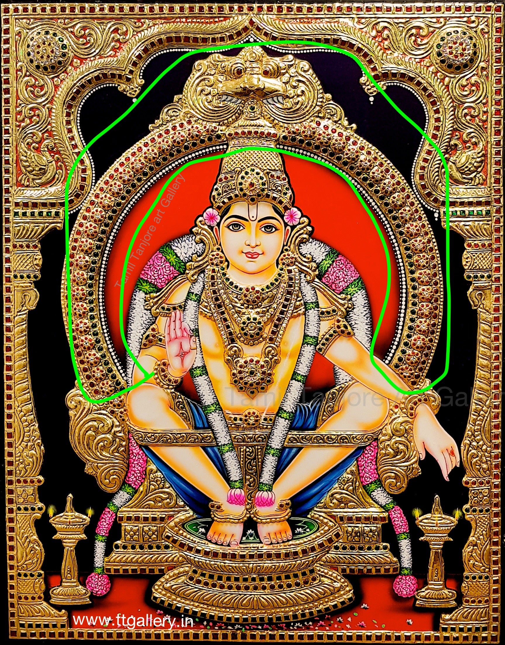 Ayyapan Antique finish Semi Embossed Tanjore Painting