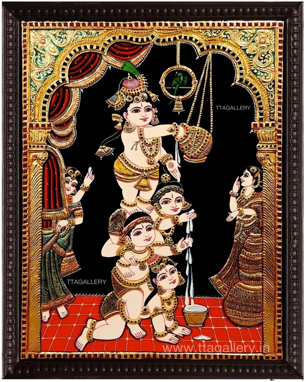 Butter Krishna with Friends Tanjore Painting