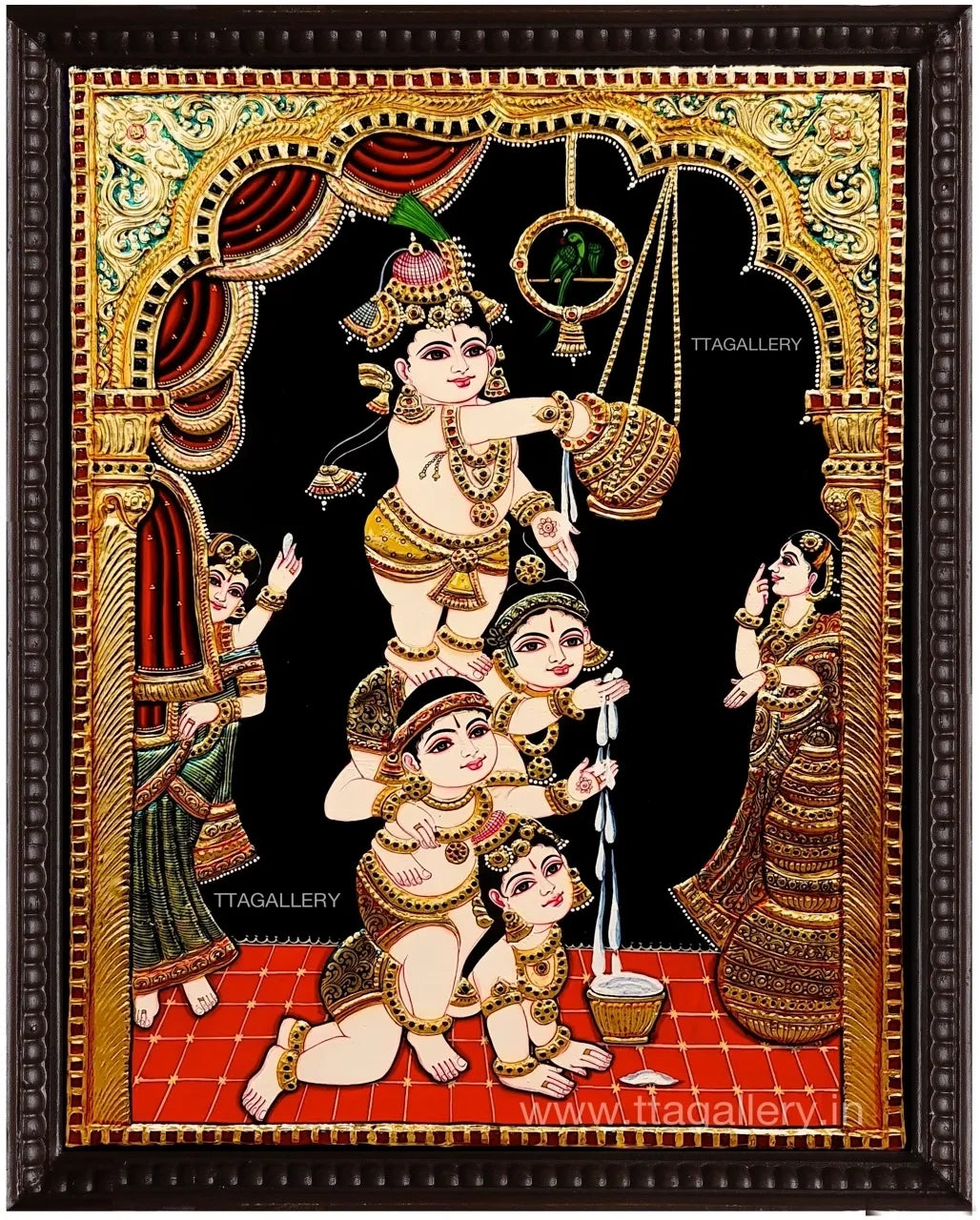 Butter Krishna with Friends Tanjore Painting