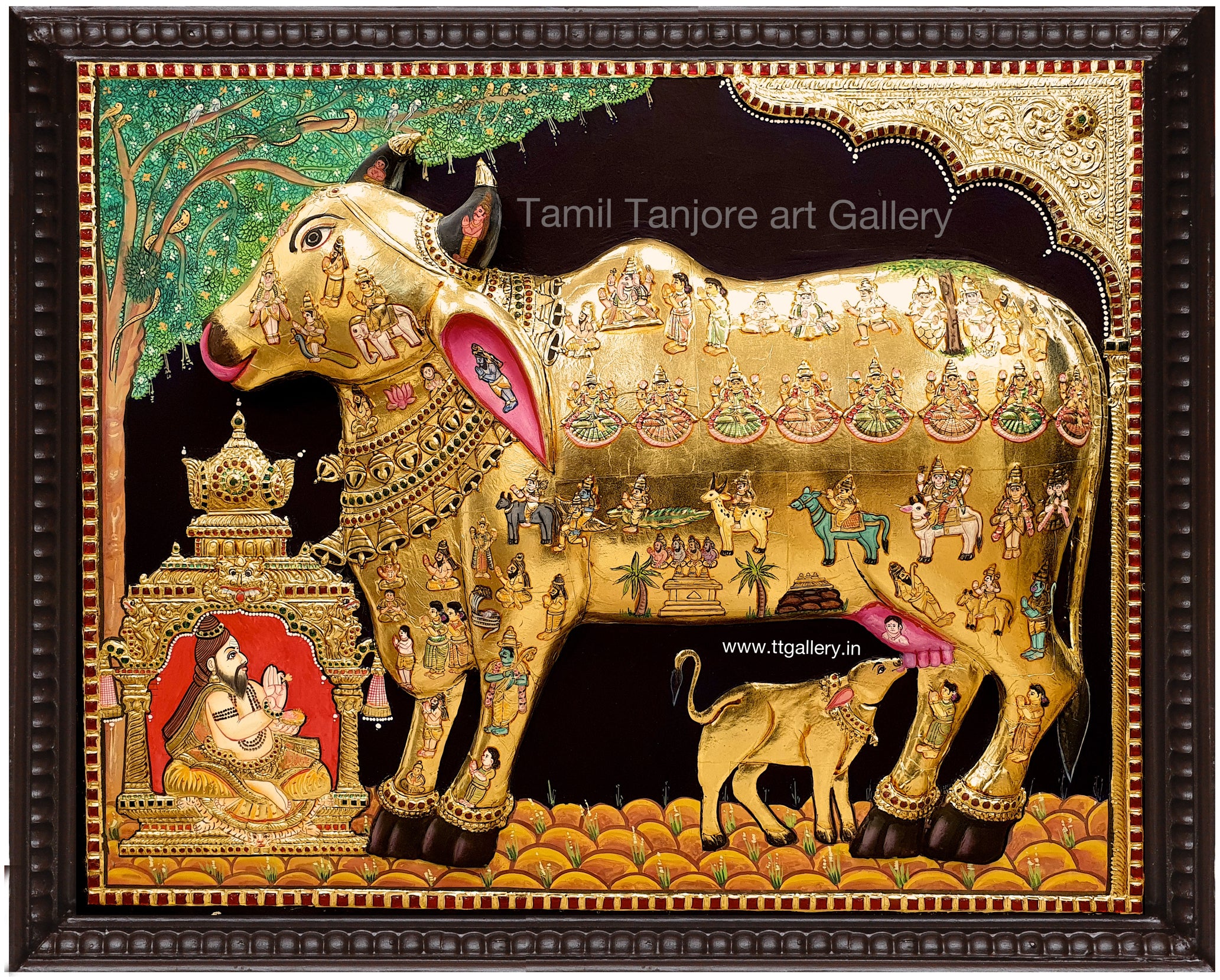 3D embossed Komadha / Surabhi Tanjore Painting
