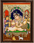 Krishna With Parents Gold Tanjore Painting