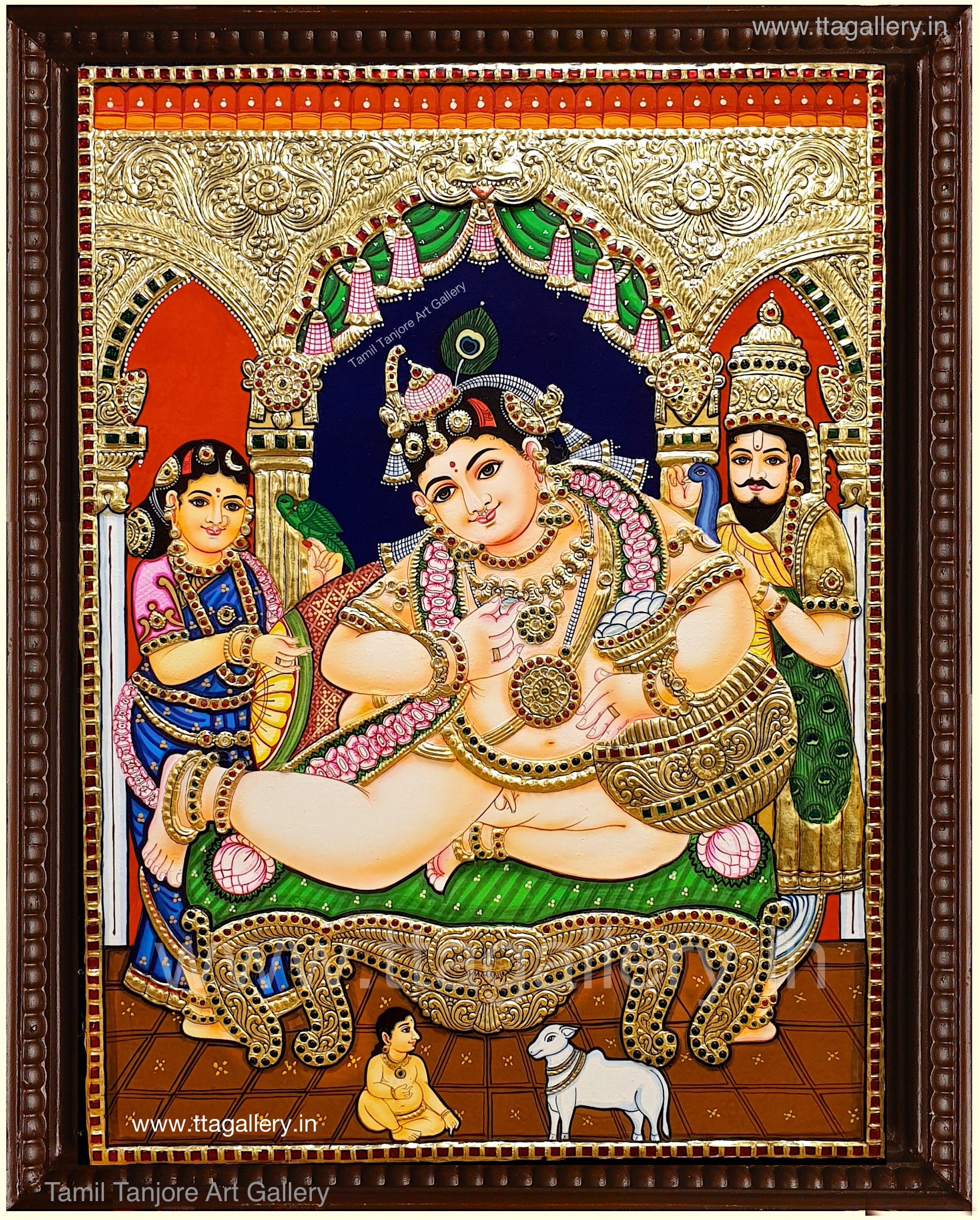 Krishna With Parents Gold Tanjore Painting