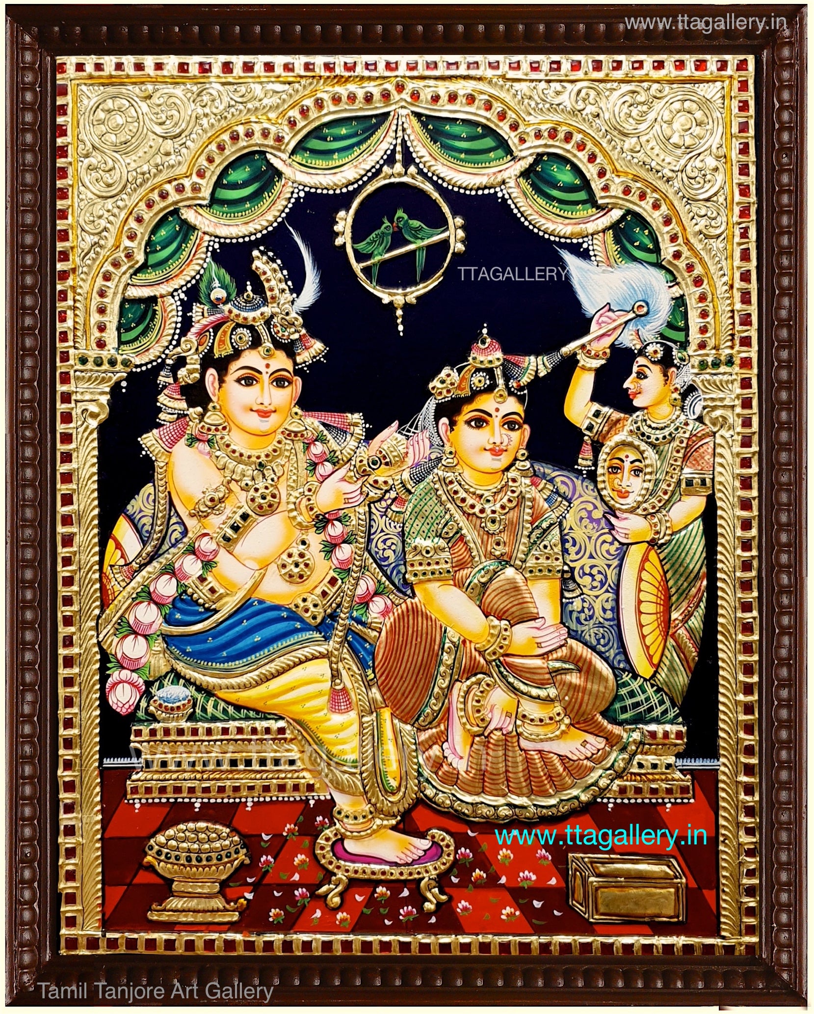 Krishna Combs Radhe's Tanjore Painting