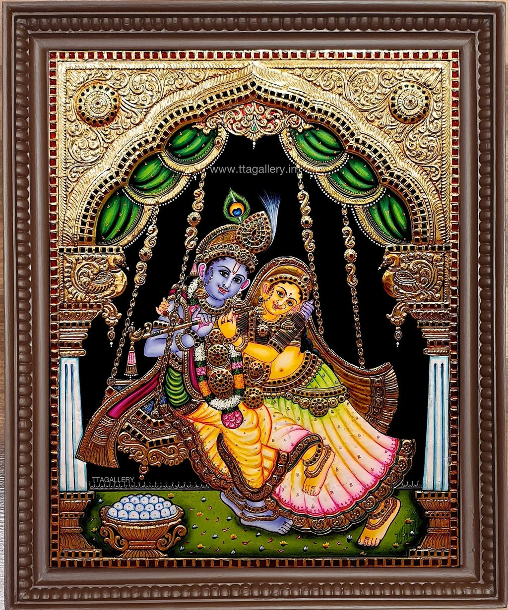 Oonjal Radha Krishna Tanjore Painting