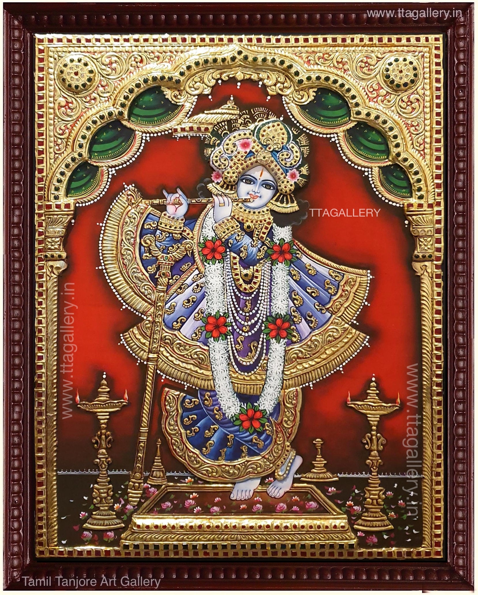 Krishna Antique finish Semi Embossed Tanjore Painting