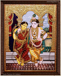 Radhe Krishna Red Tanjore Painting